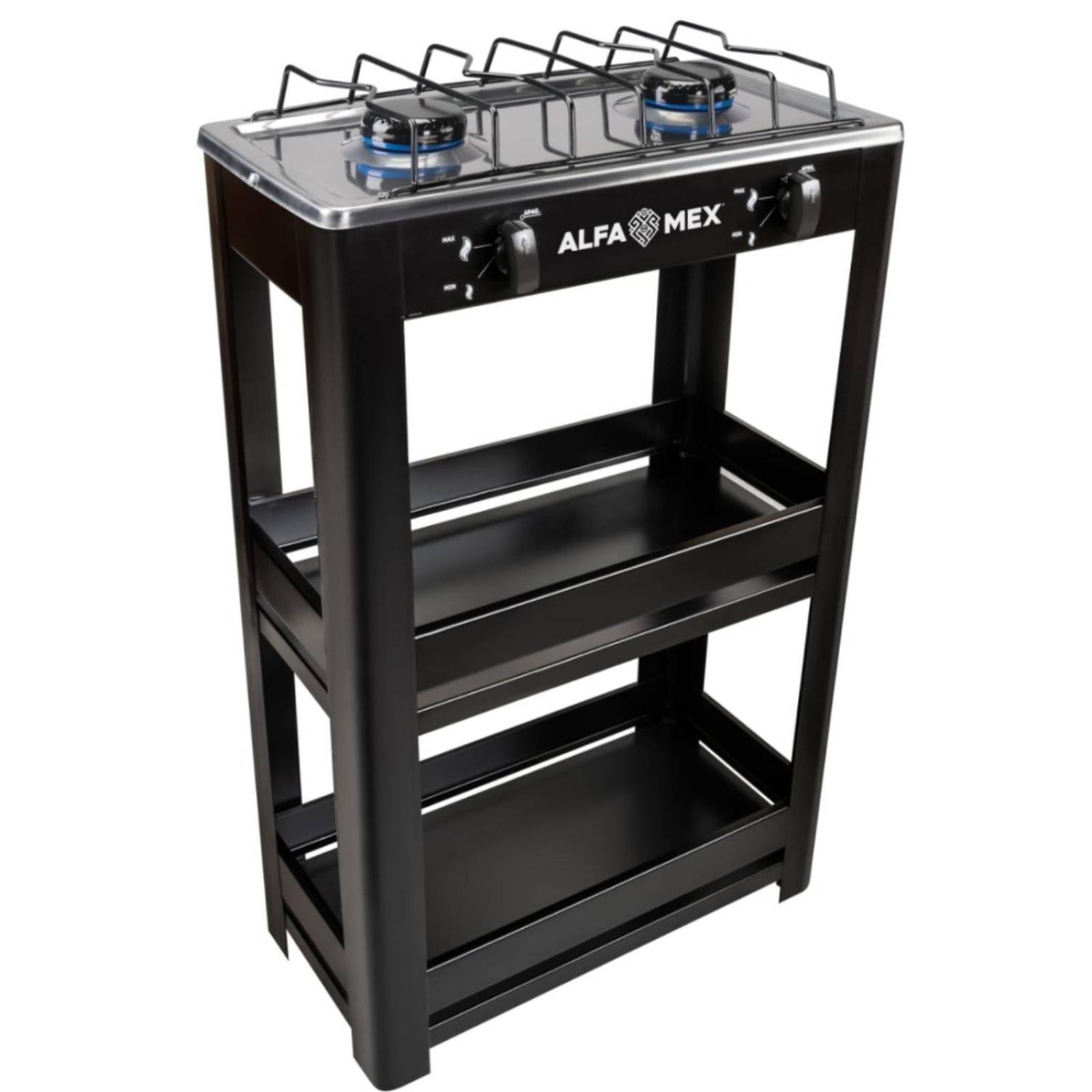 Parrilla de gas 2 quemadores con estante y cubierta de acero inoxidable 