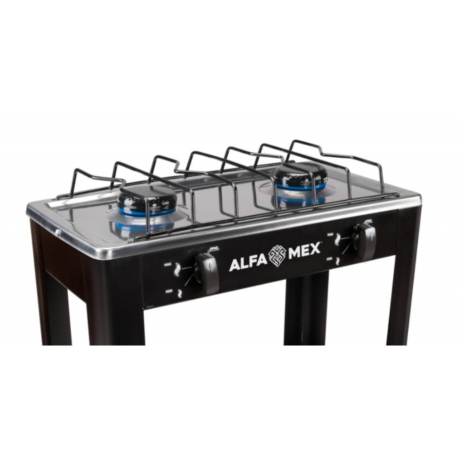 Parrilla de gas 2 quemadores con estante y cubierta de acero inoxidable 