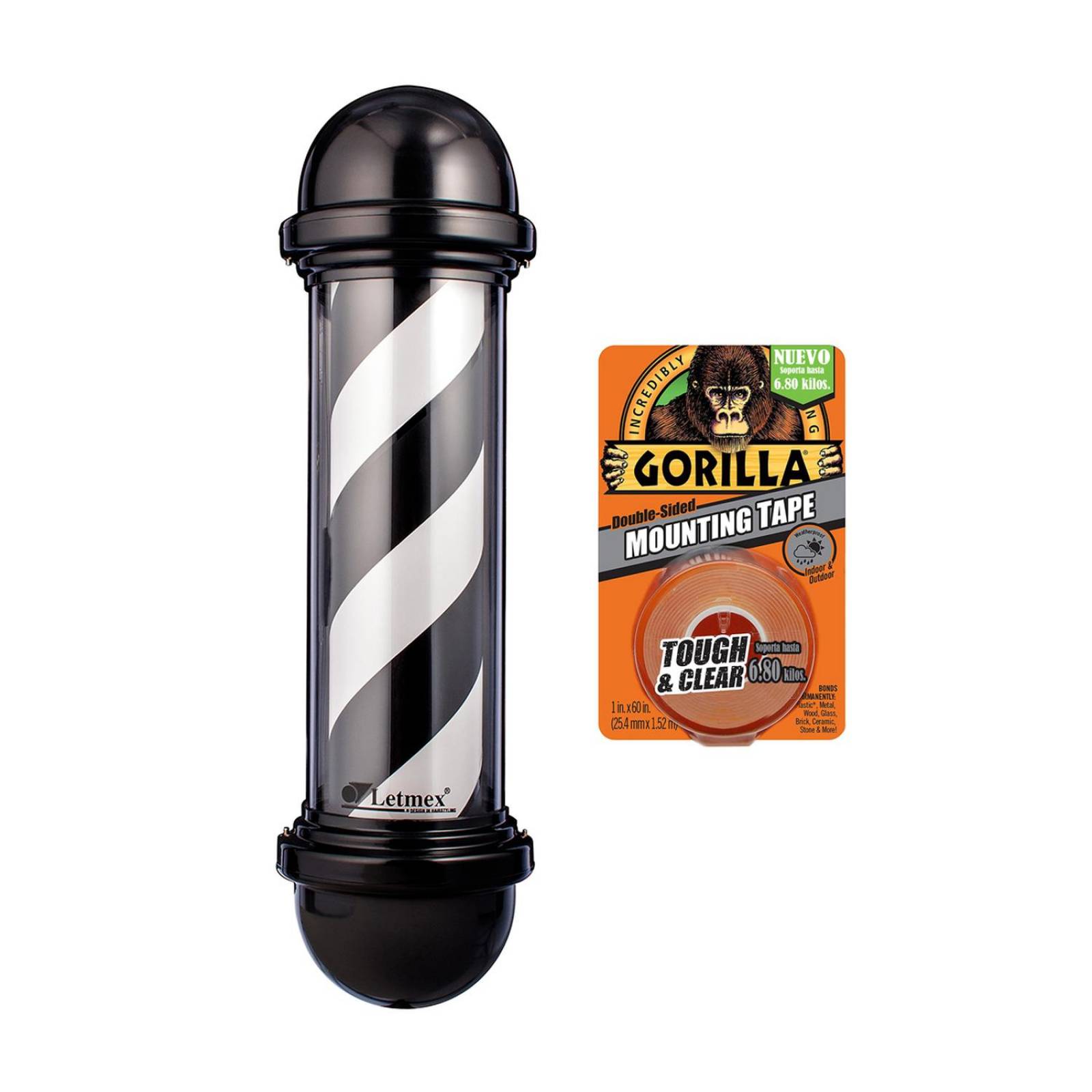 Poste Negro Barbería Caramelo Con Luz 73cm y Cinta Montaje 