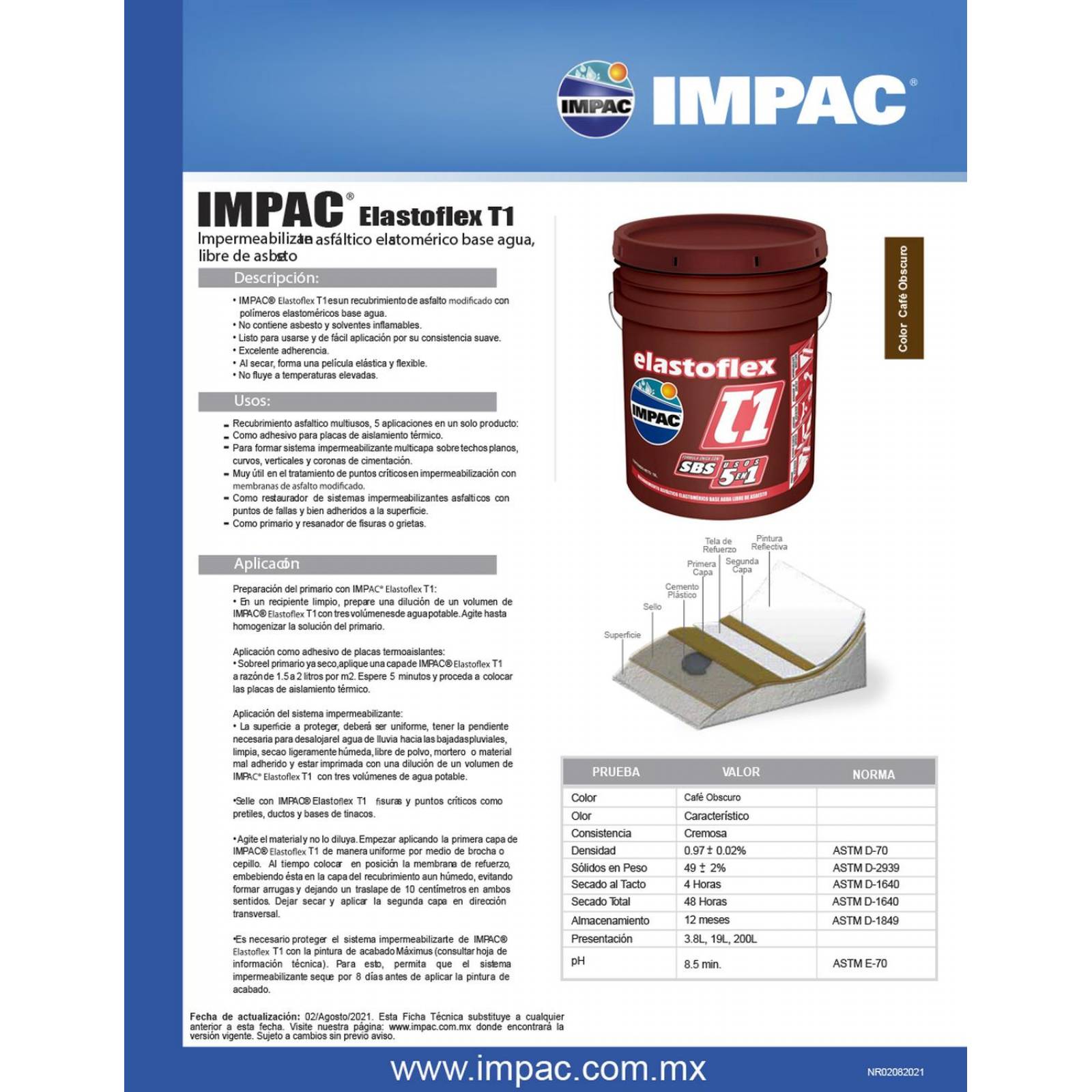 IMPAC Elastoflex T1 Impermeabilizante Asfáltico 19l/1 Cubeta 