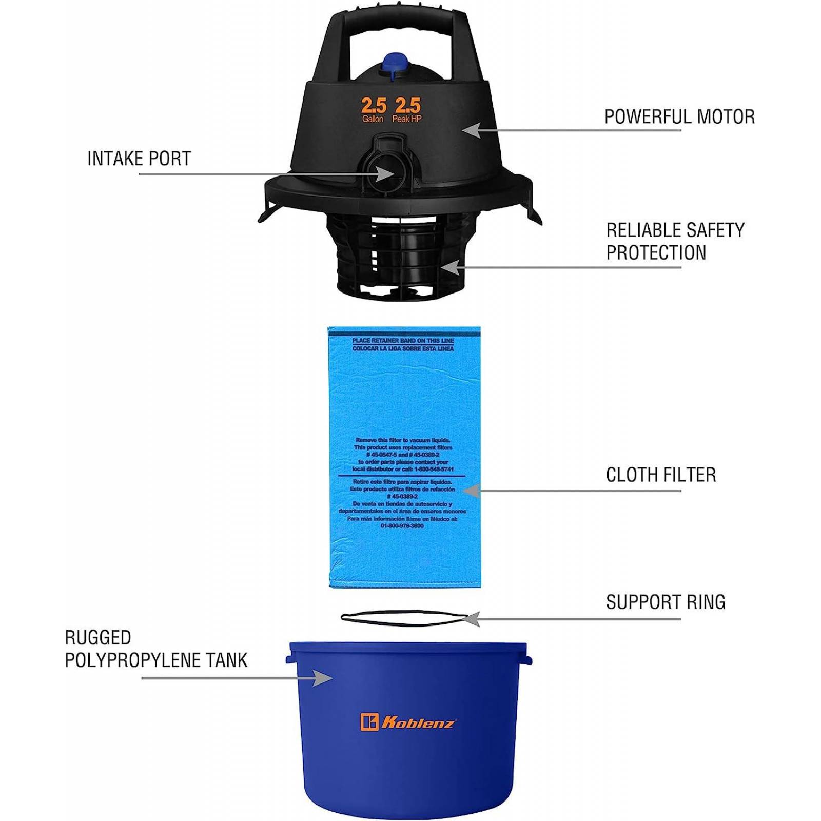Aspiradora Seco-Mojado 2.5 Galones WD-2.5 L Koblenz 