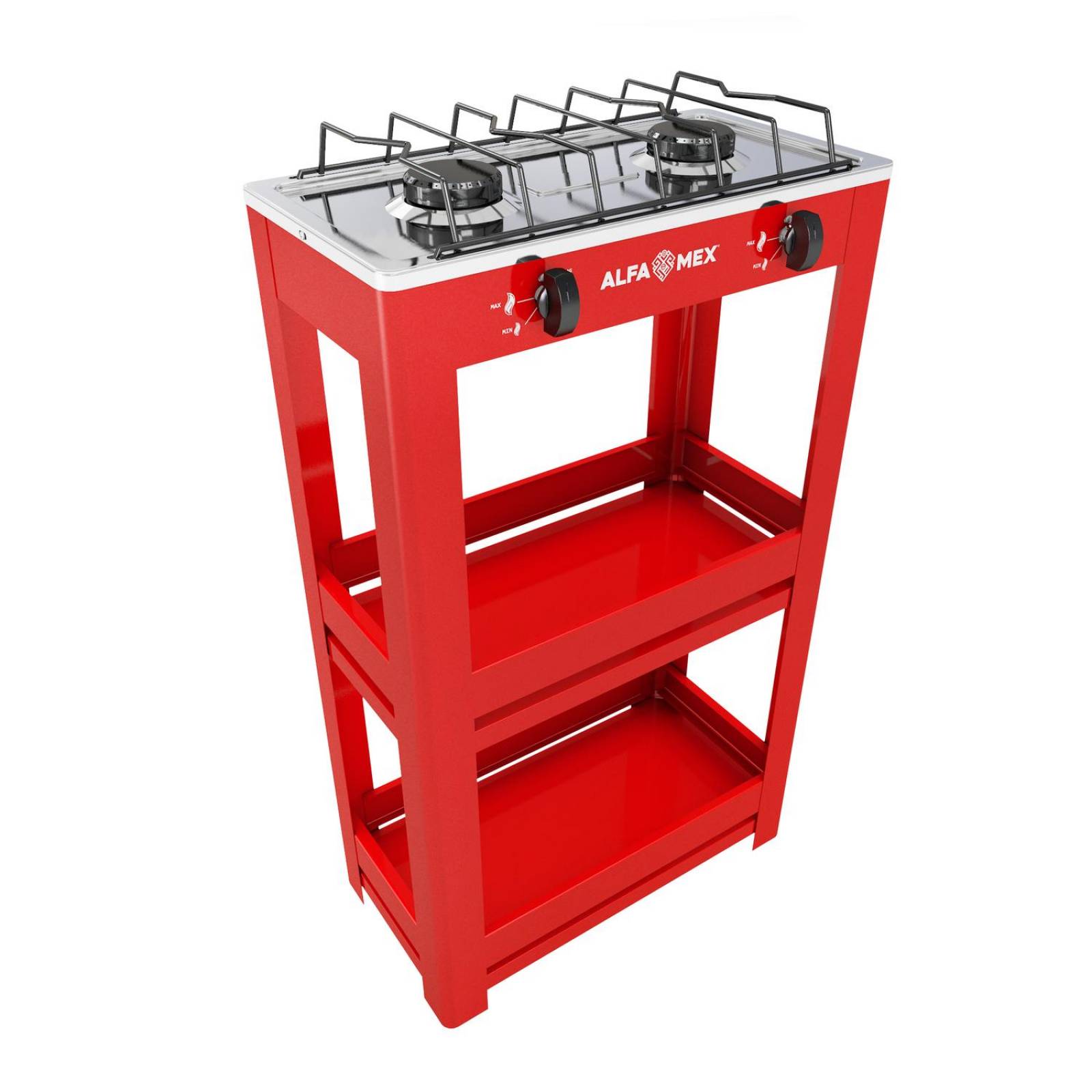 Parrilla de gas 2 quemadores con estante y cubierta de acero inoxidable 