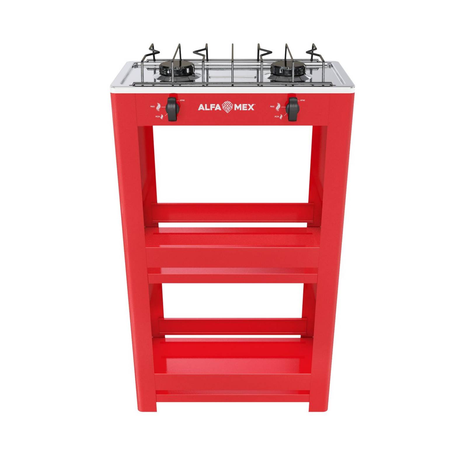 Parrilla de gas 2 quemadores con estante y cubierta de acero inoxidable 