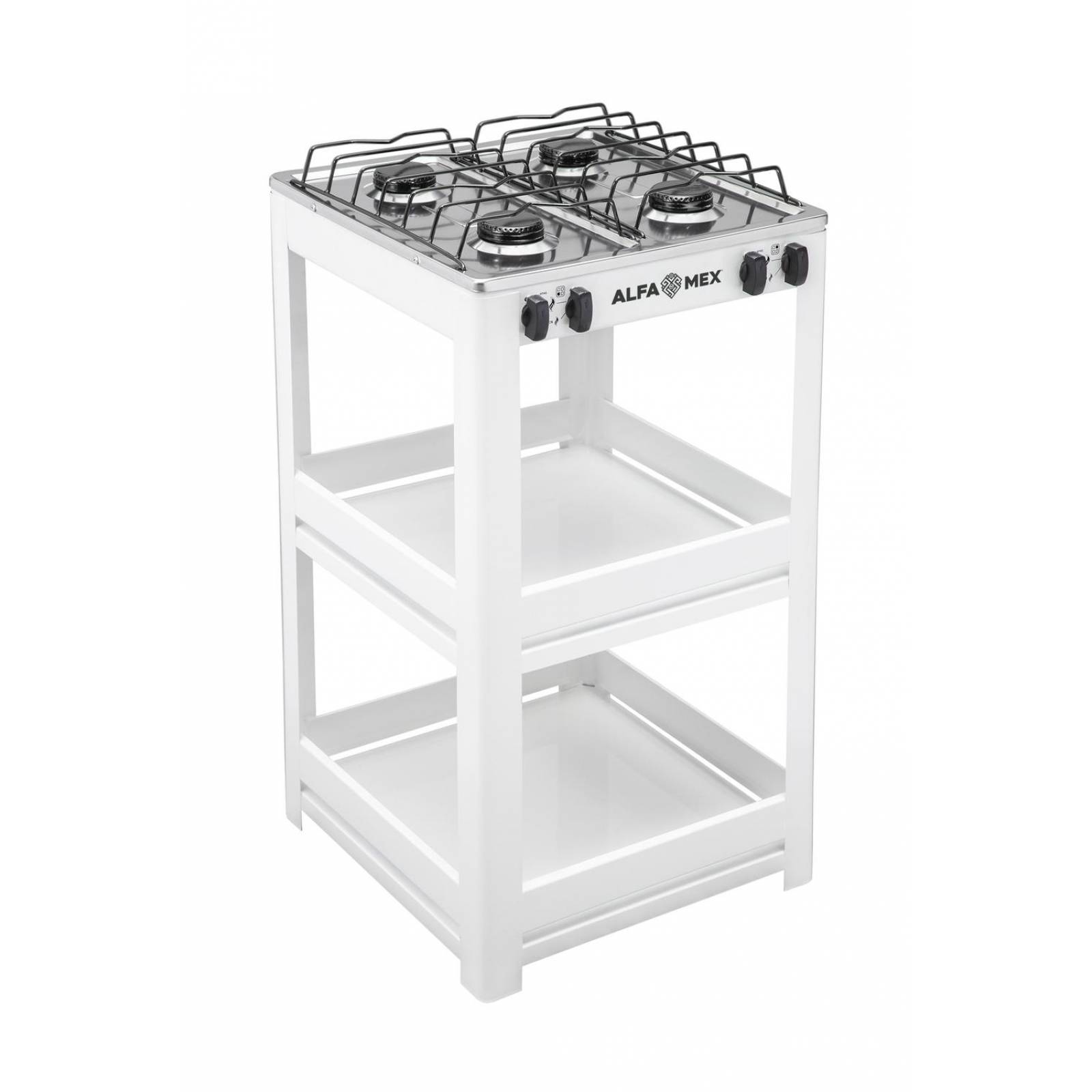 Parrilla de gas 4 quemadores con estante y cubierta de acero inoxidable 