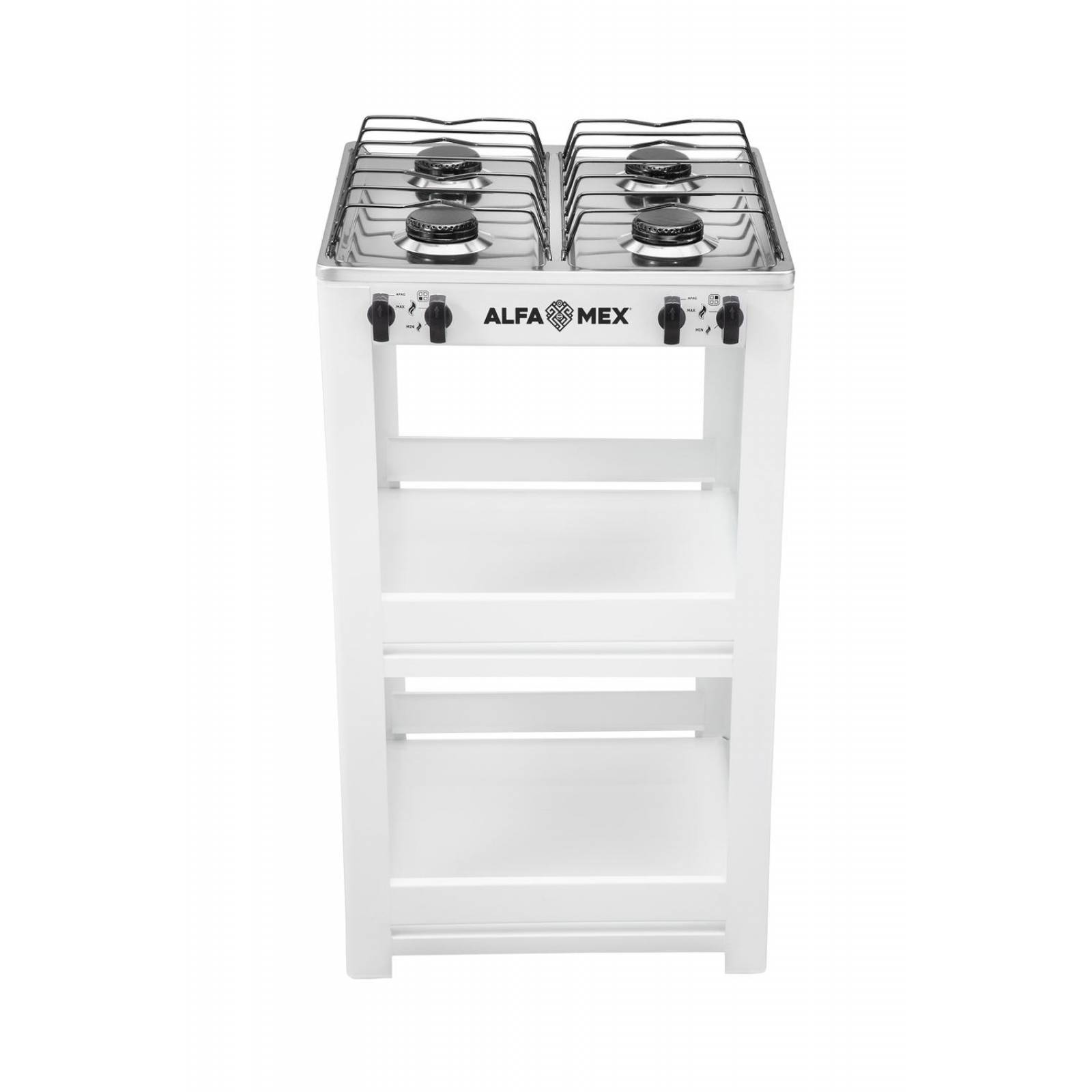 Parrilla de gas 4 quemadores con estante y cubierta de acero inoxidable 