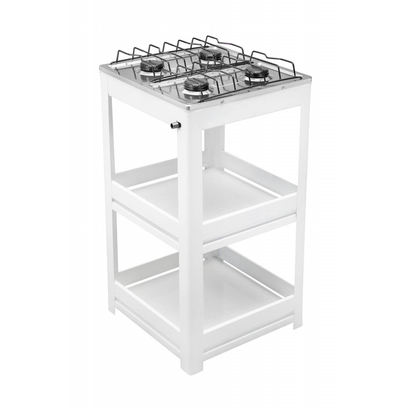 Parrilla de gas 4 quemadores con estante y cubierta de acero inoxidable 