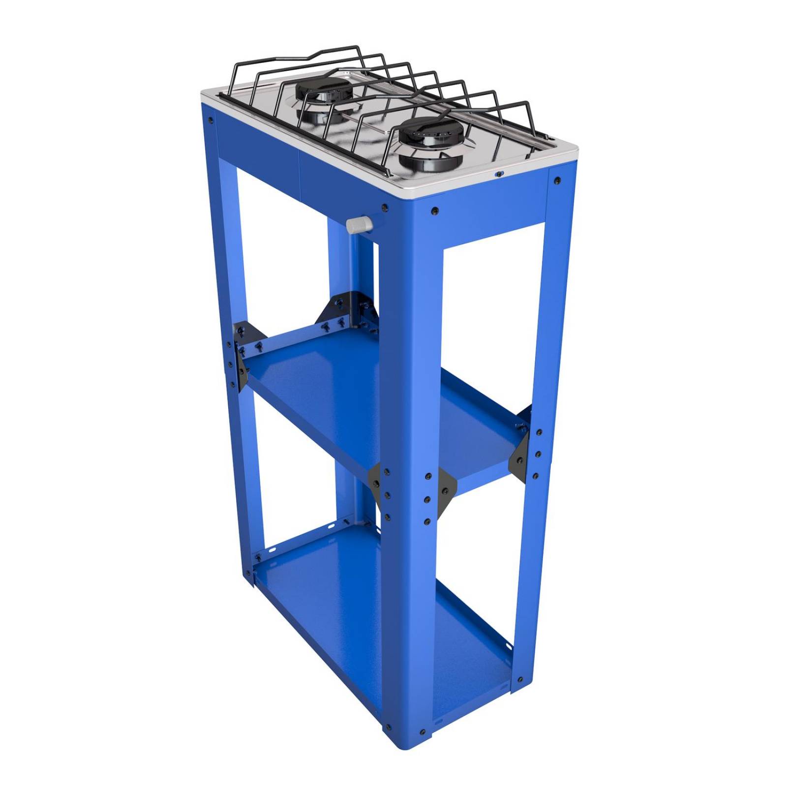 Parrilla de gas 2 quemadores con estante armable y cubierta de acero inoxidable 
