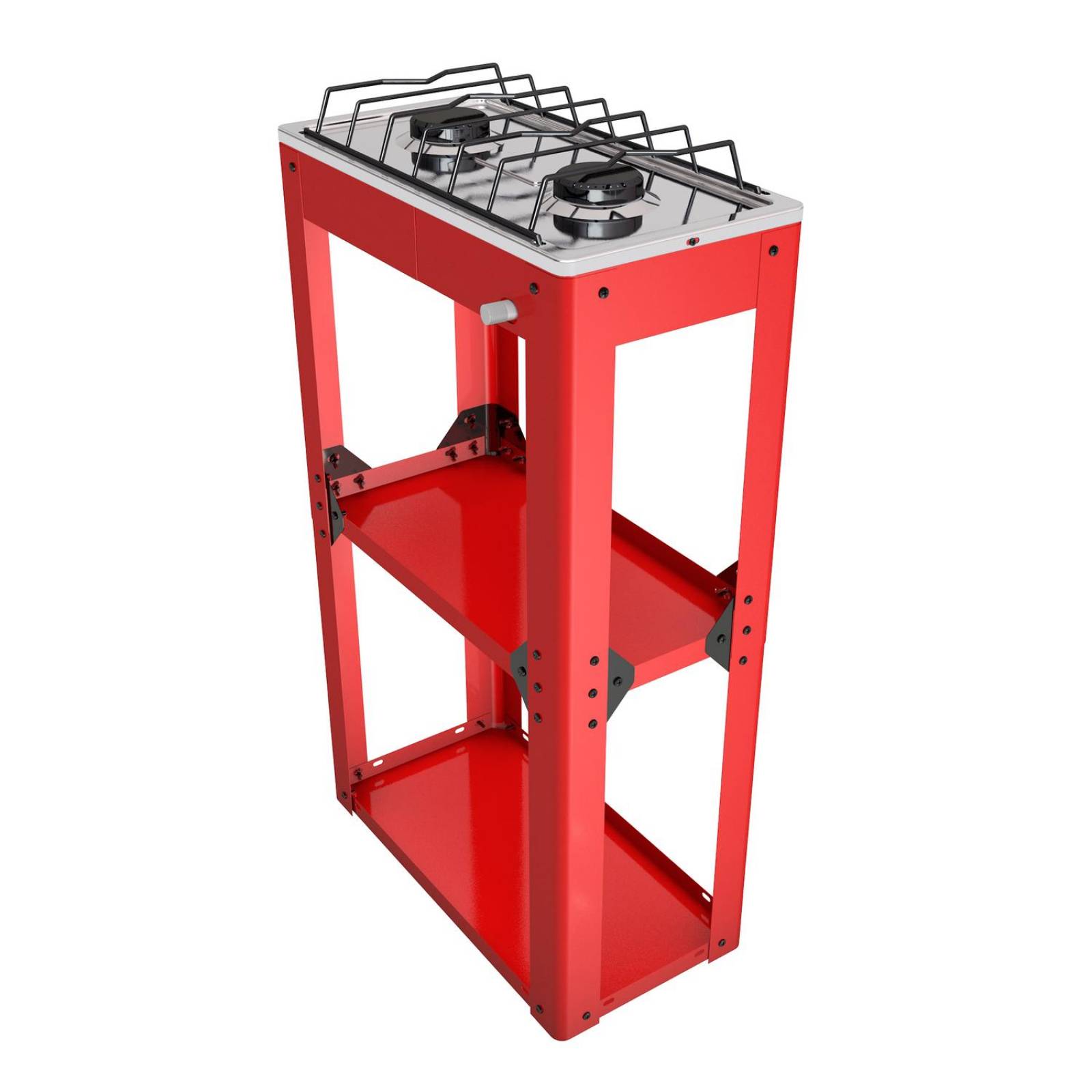 Parrilla de gas 2 quemadores con estante armable y cubierta de acero inoxidable 