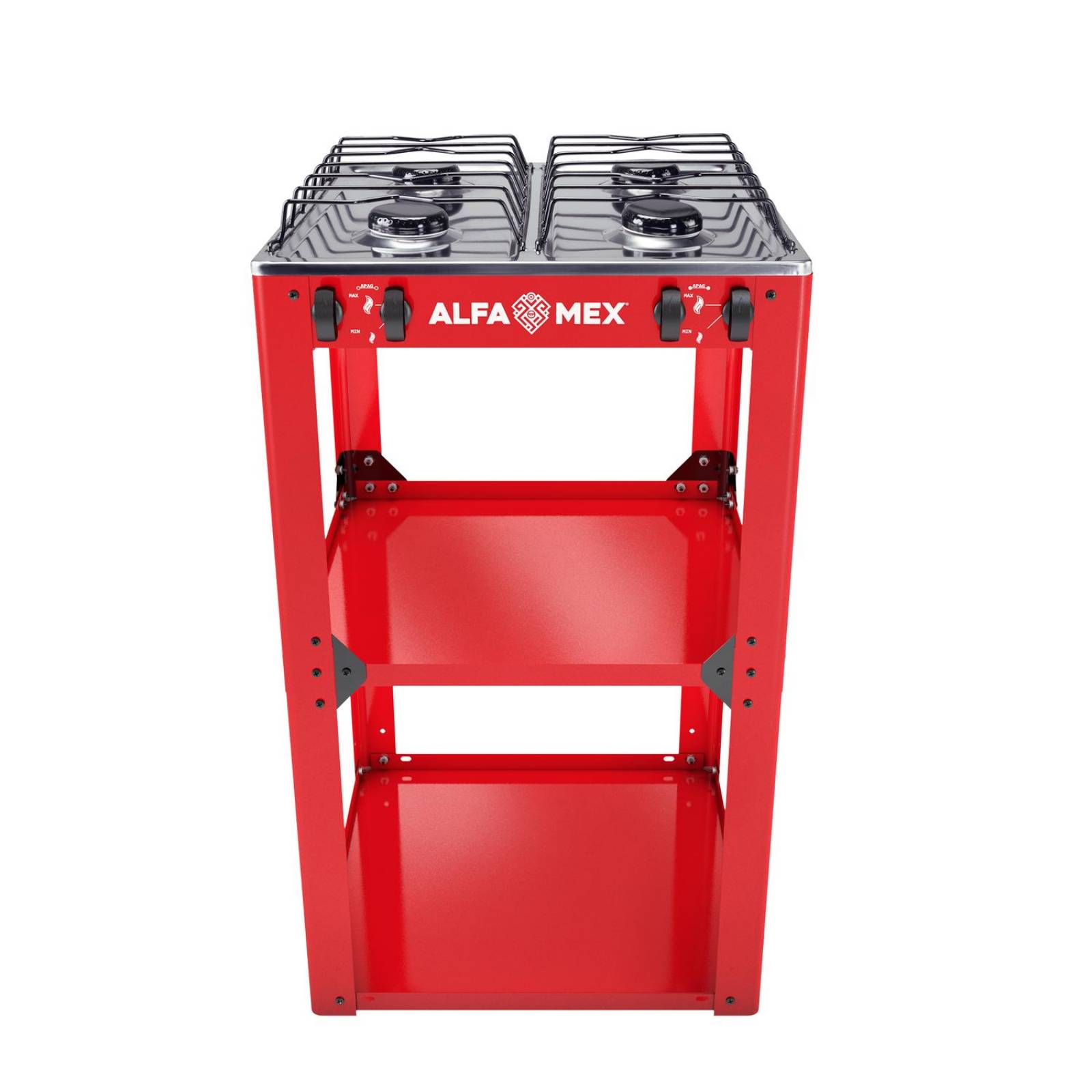 Parrilla de gas 4 quemadores con estante armable y cubierta de acero inoxidable 