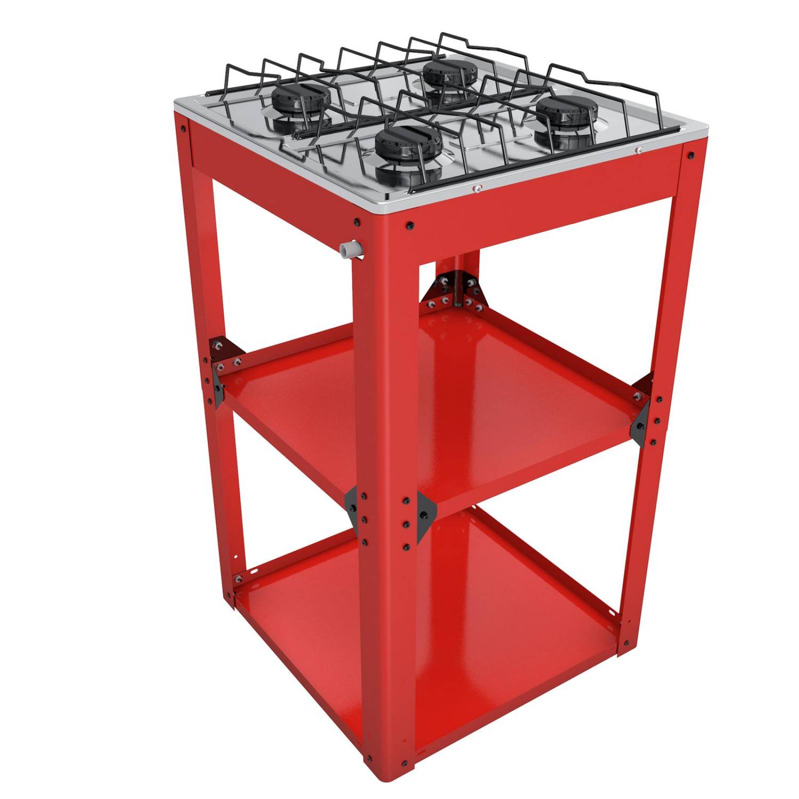 Parrilla de gas 4 quemadores con estante armable y cubierta de acero inoxidable 