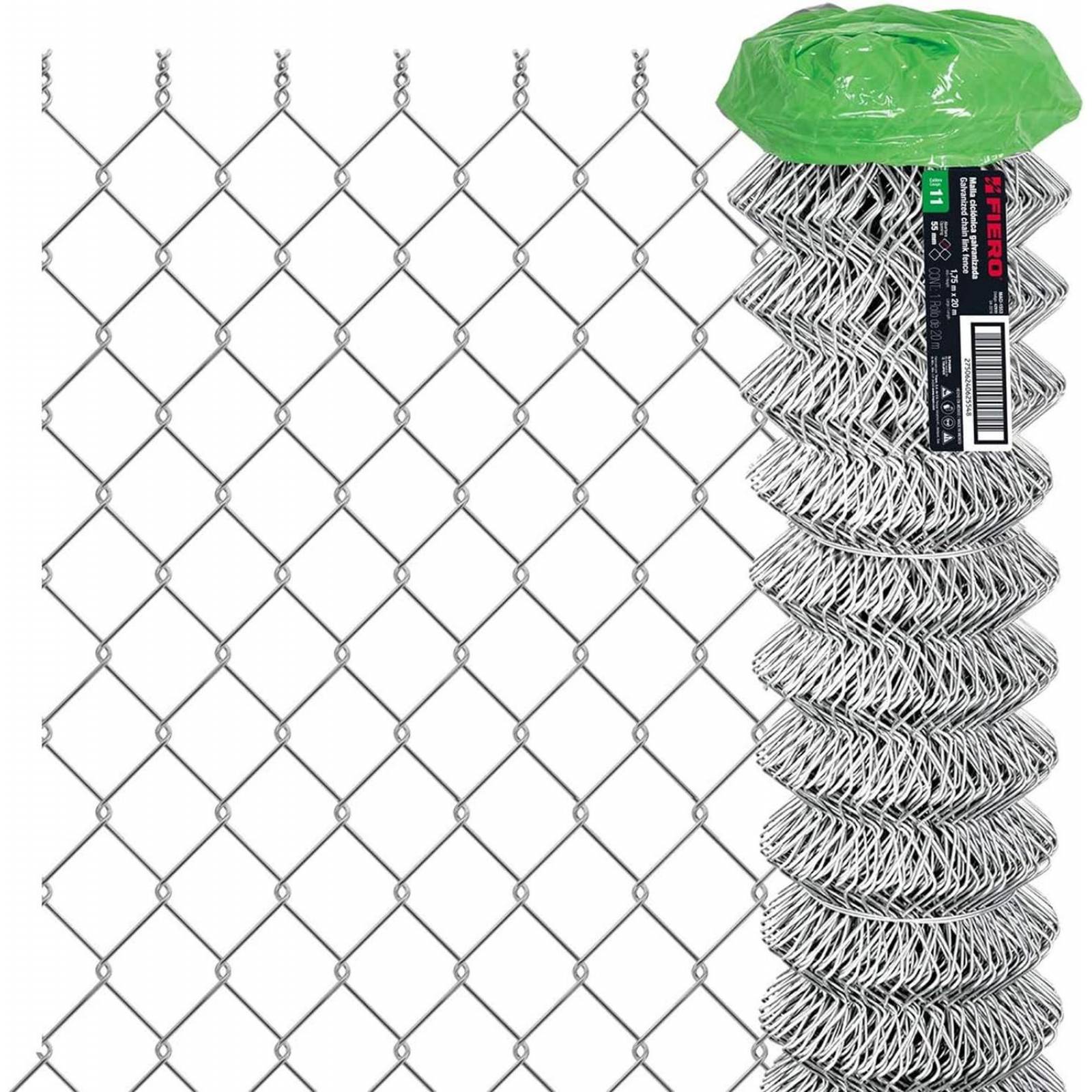 Rollo 20 m x 1.75 m malla ciclónica calibre 11 abertura 55mm 