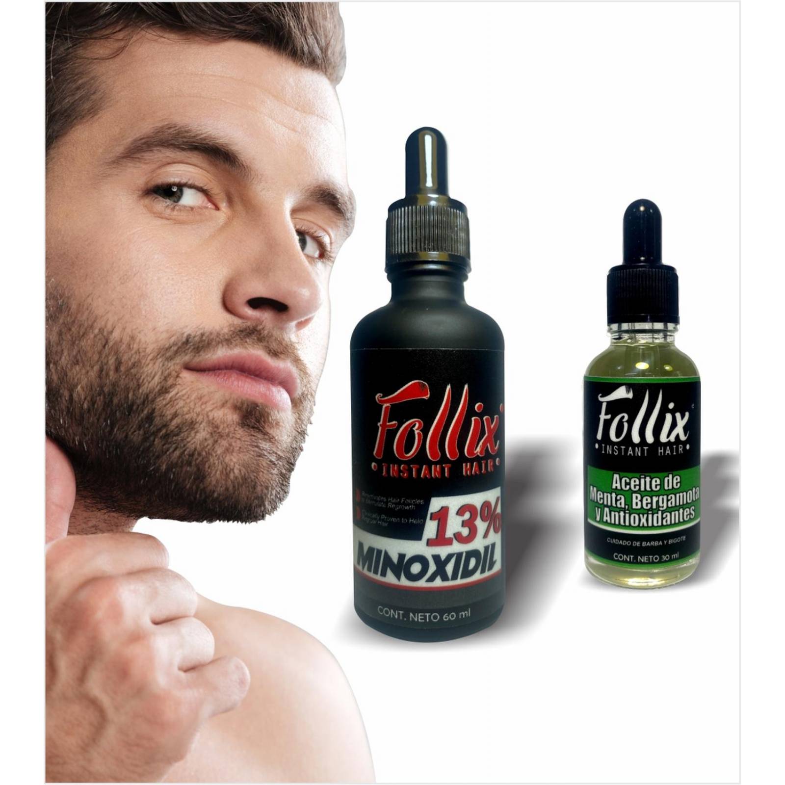 Kit De 1 Minoxidil Al 13% Y 1 Aceite De Bergamota Con Menta 