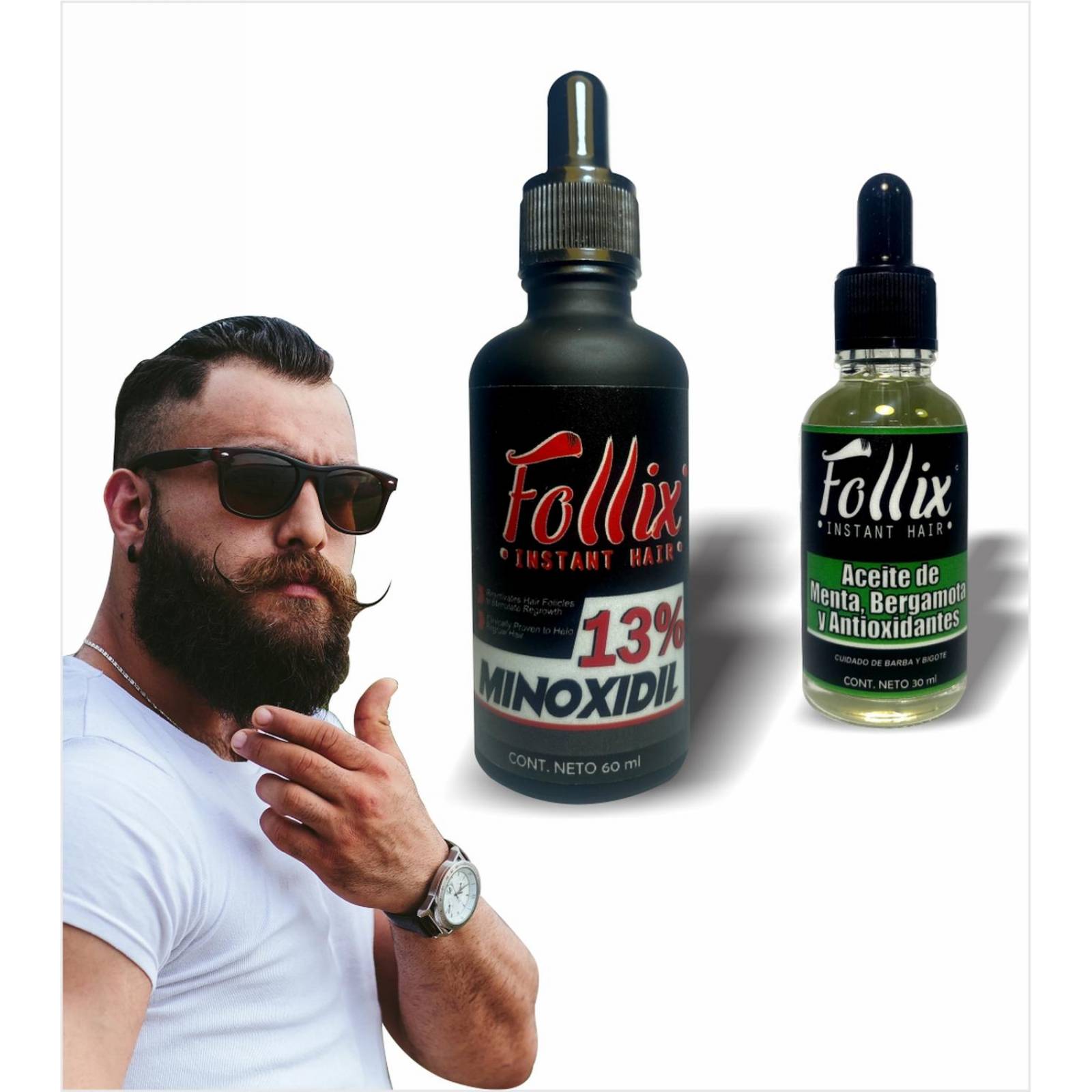 Kit De 1 Minoxidil Al 13% Y 1 Aceite De Bergamota Con Menta 