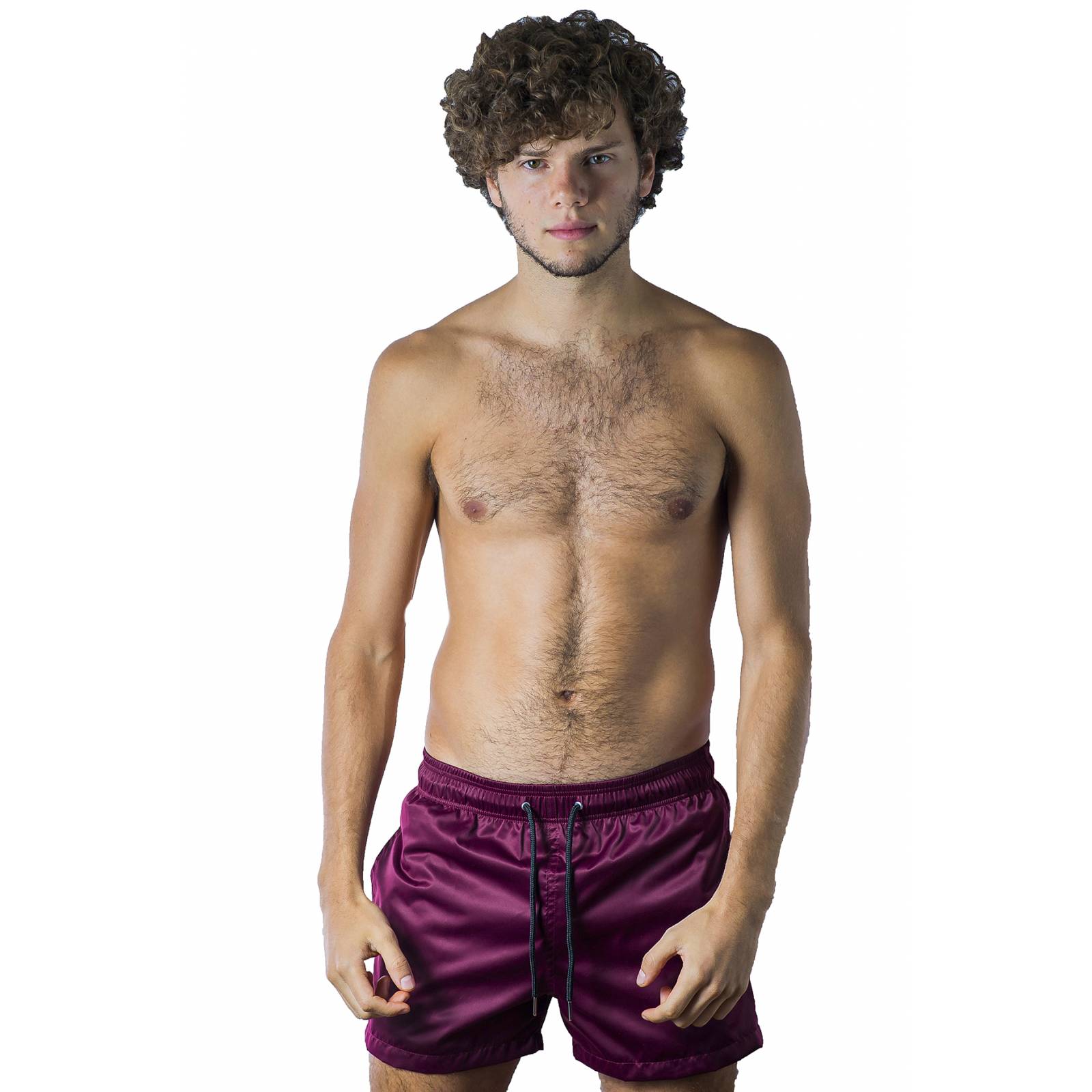 Traje de baño short liso hombre adulto color vino