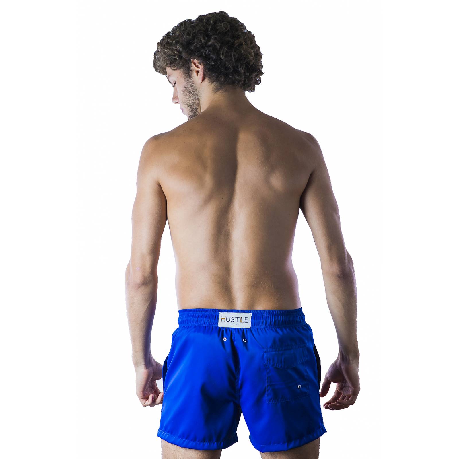 Traje de baño short liso hombre adulto color azul