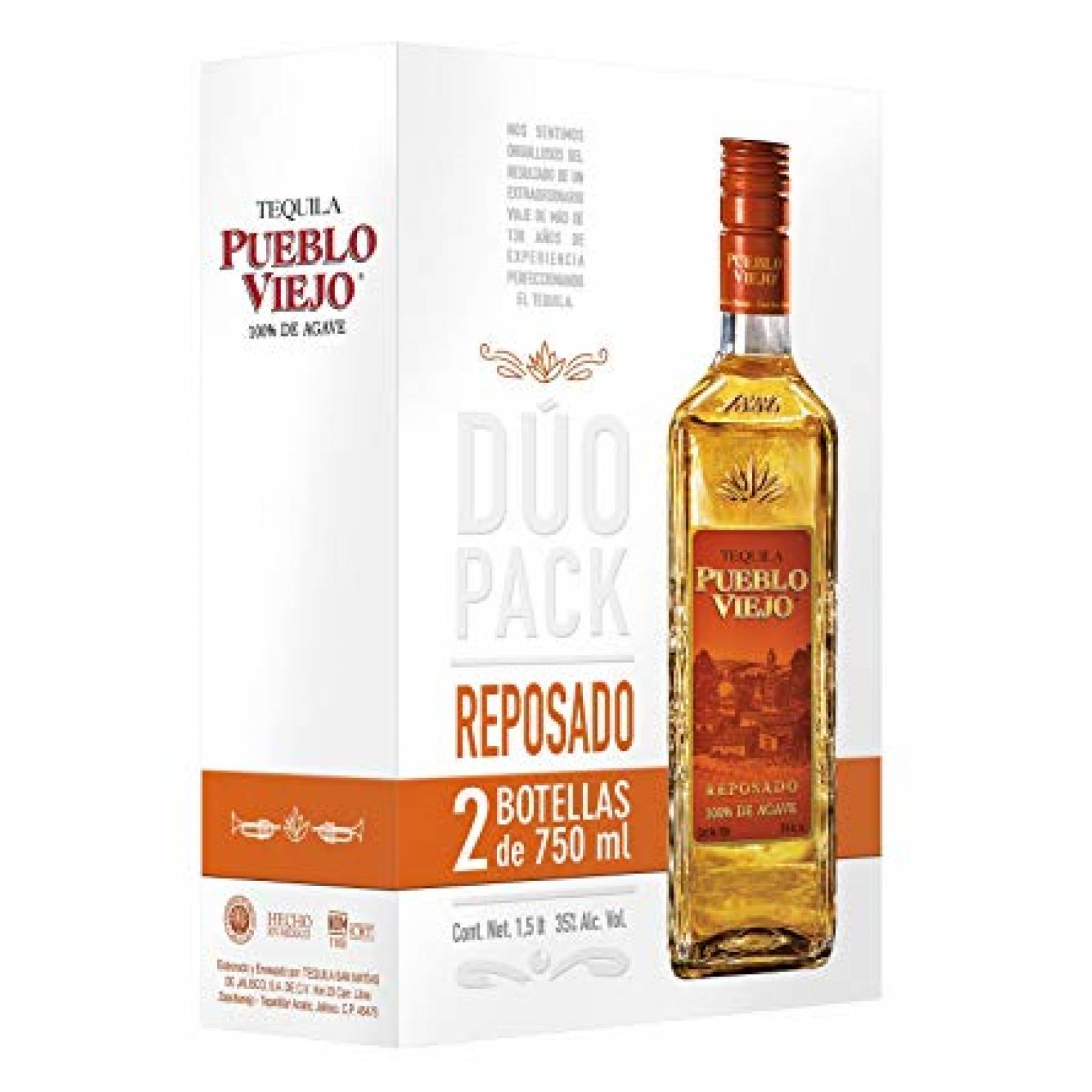 Tequila Pueblo Viejo Reposado Duo 750 Ml.