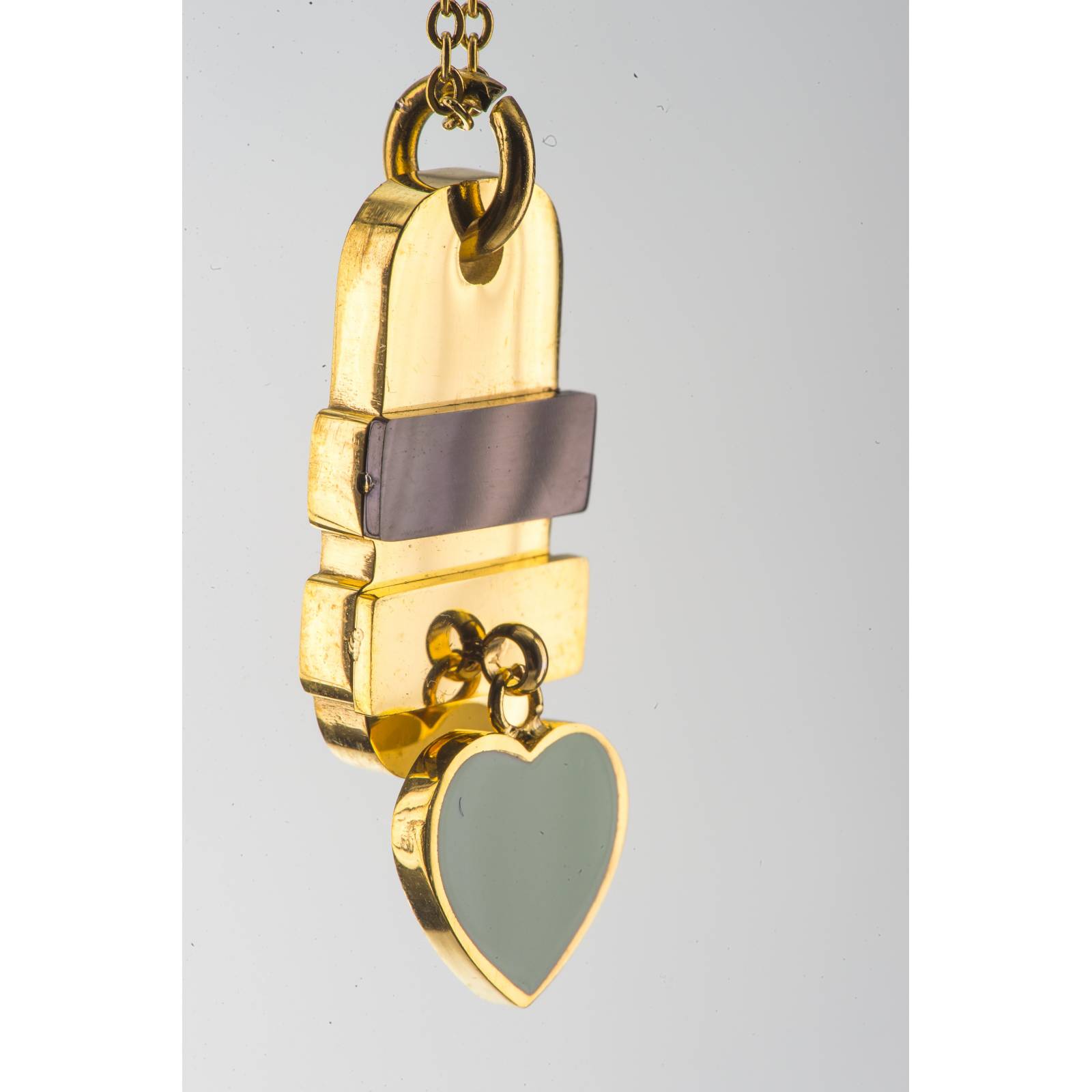 JUEGO DE ACERO COLLAR Y ARETES CORAZON MENTA C/ RAYA NEGRA EN MEDIO