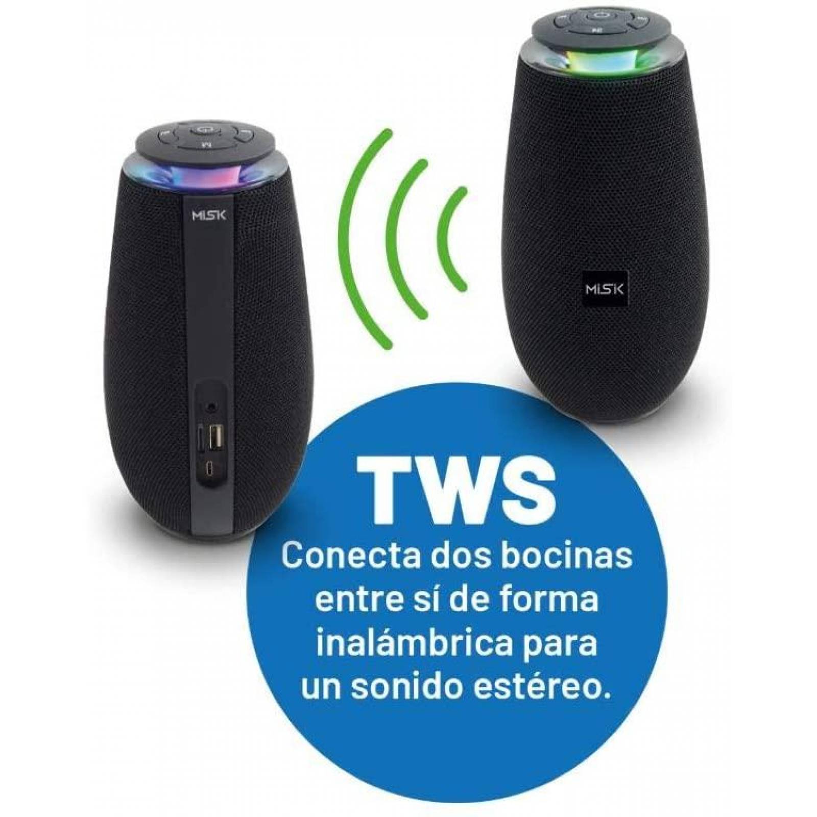 Bocina Misik Ms236 Bluetooth Radio Conecta 2 Bocinas Tws 