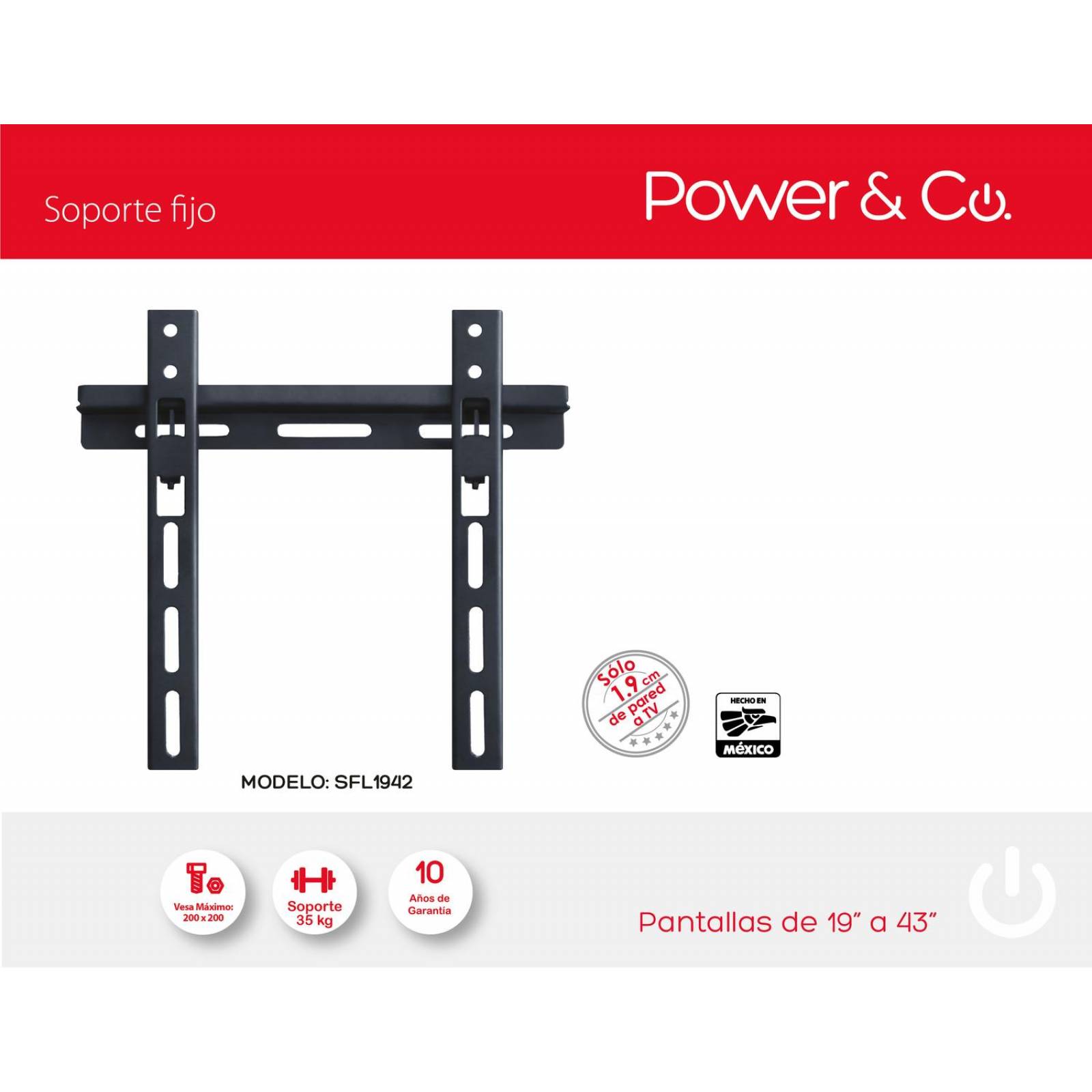 Soporte Tv Power And Co Fijo 19 - 43 Pulgadas Sfl1942 