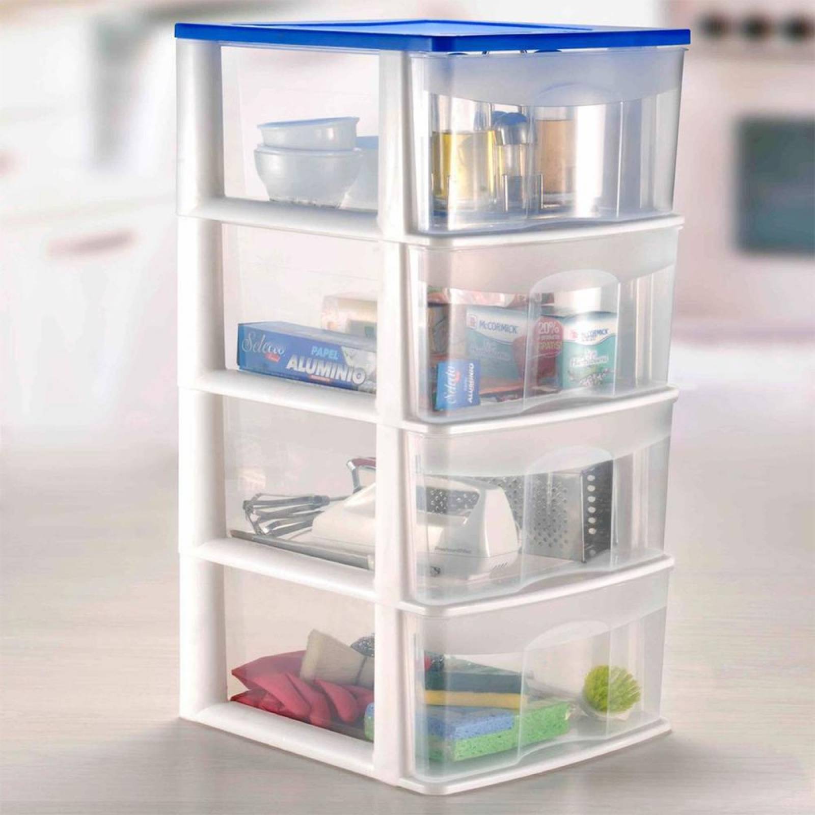 Caja Plástico Organizador Cajonera 4 Cajones Altos Gran Capacidad 