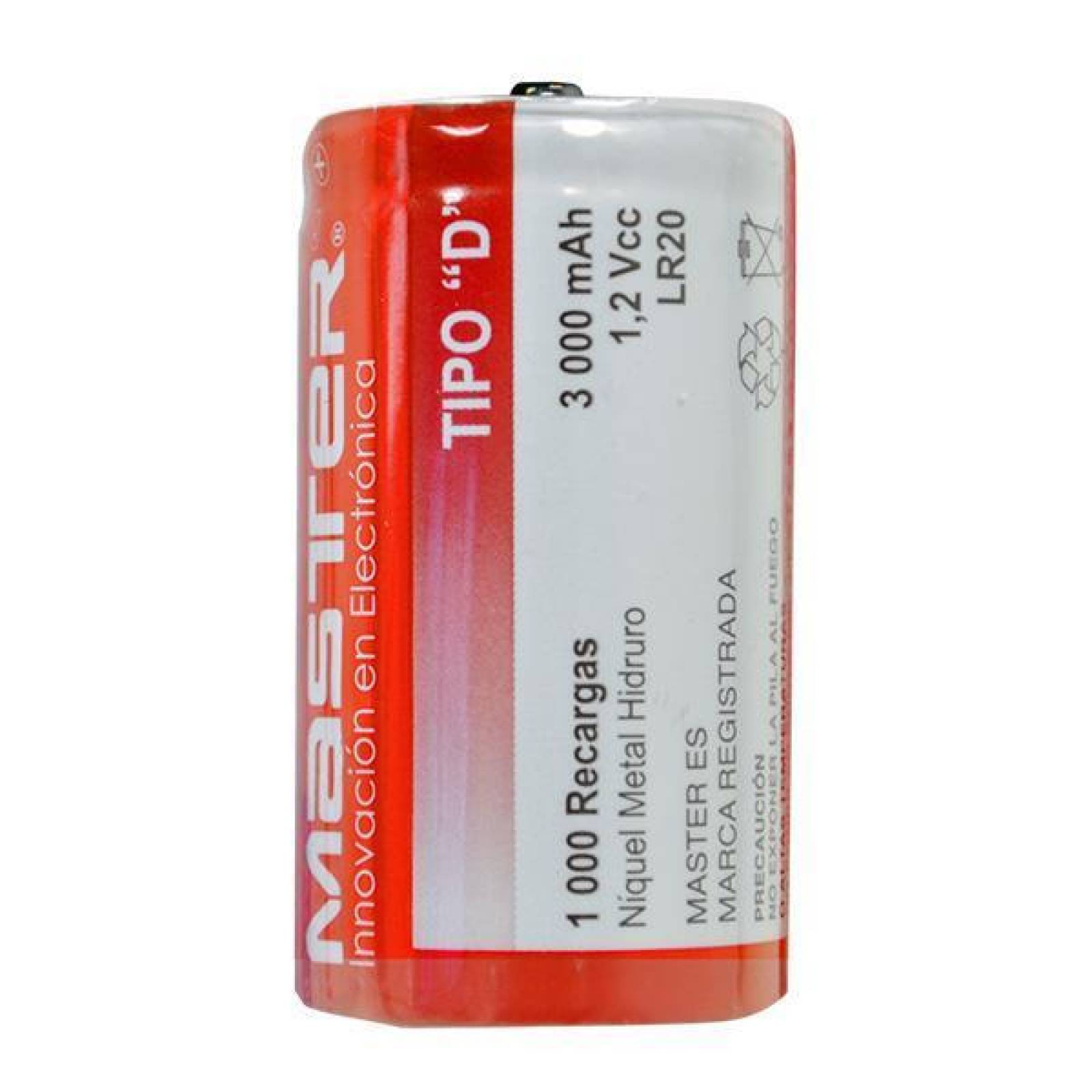 Pila Master Recargable D (Grande) 1.2v 3000 Cargas 