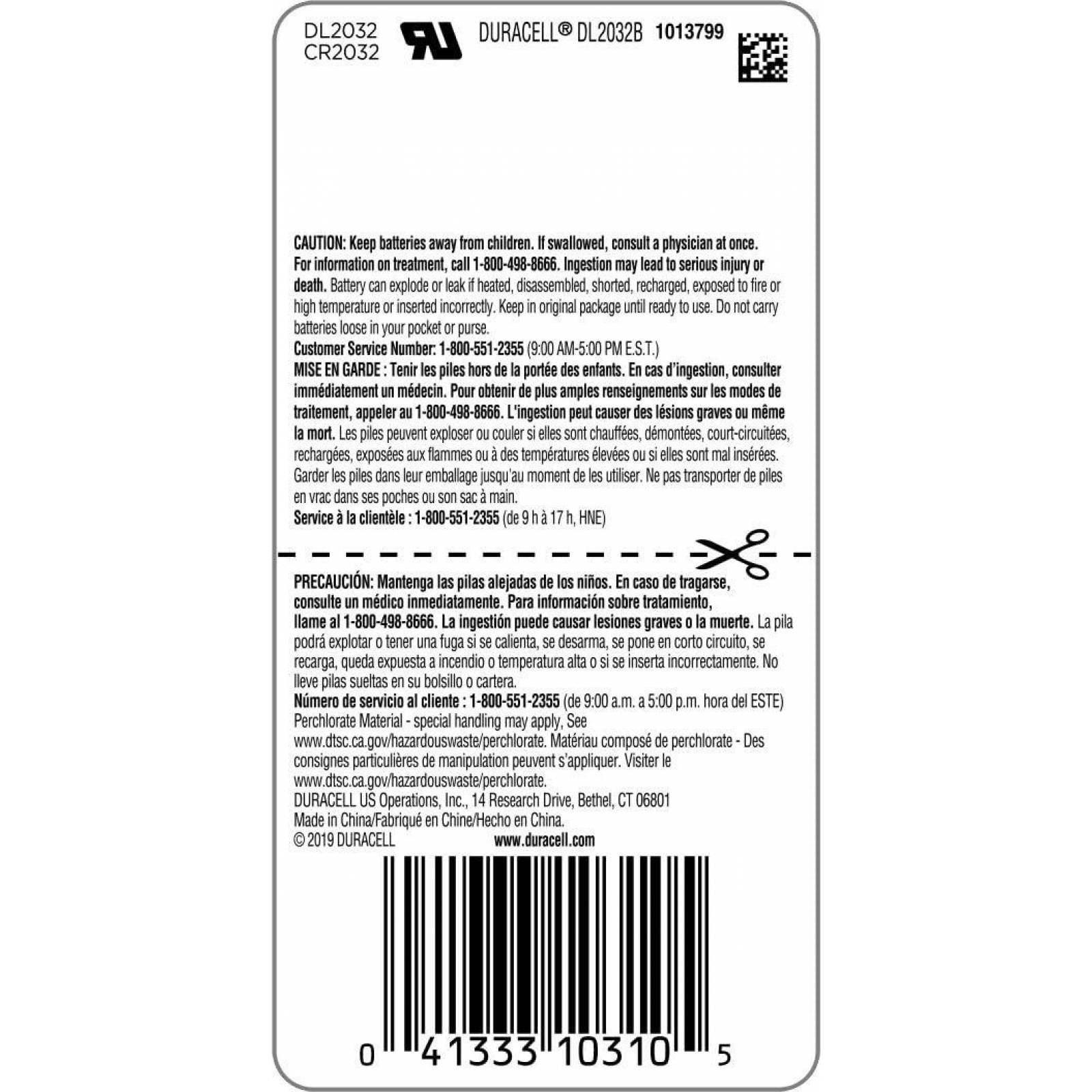 Pila Duracell Litio Cr2032 3v 