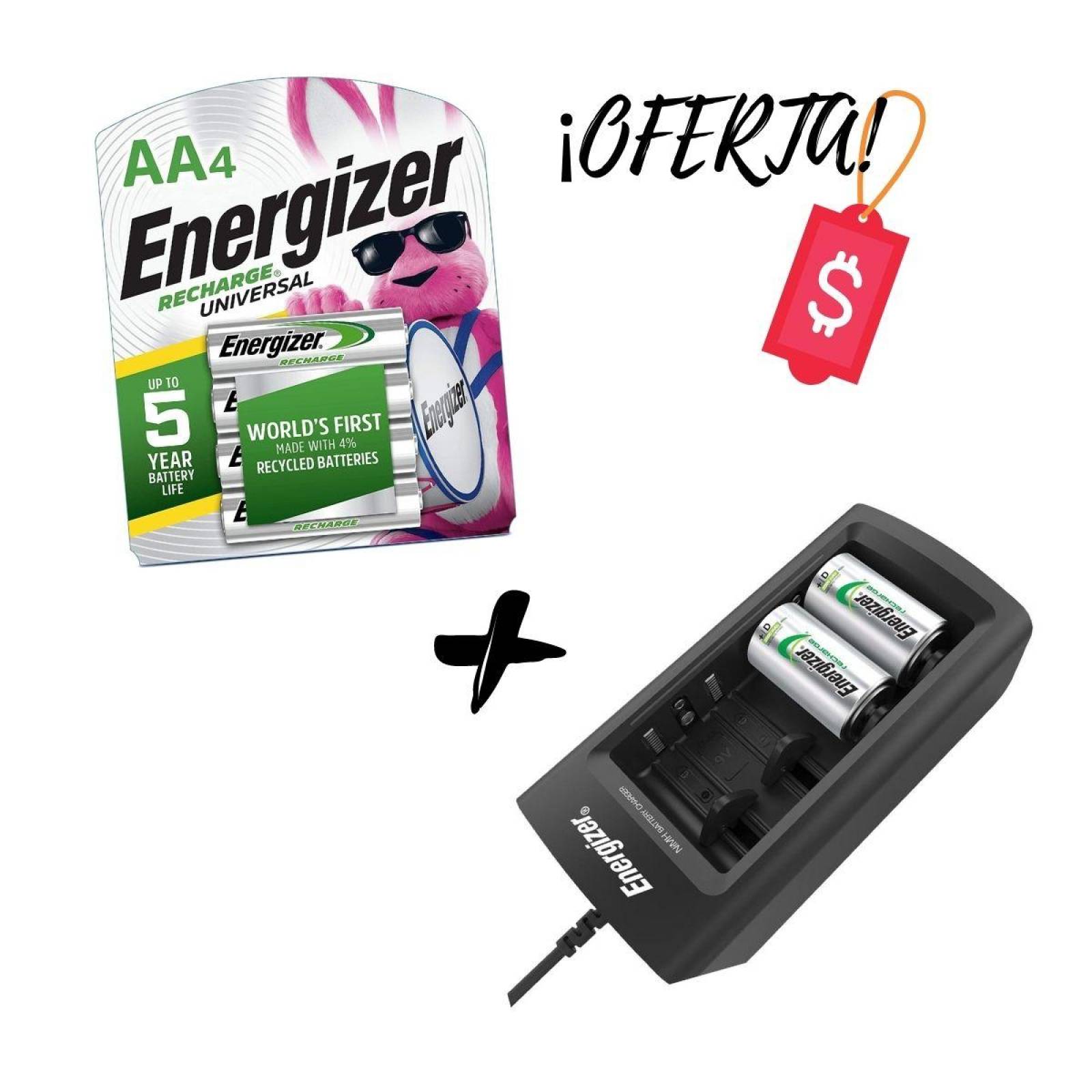 Cargador Universal Pilas Energizer + 4 Pilas Recargables Aa 