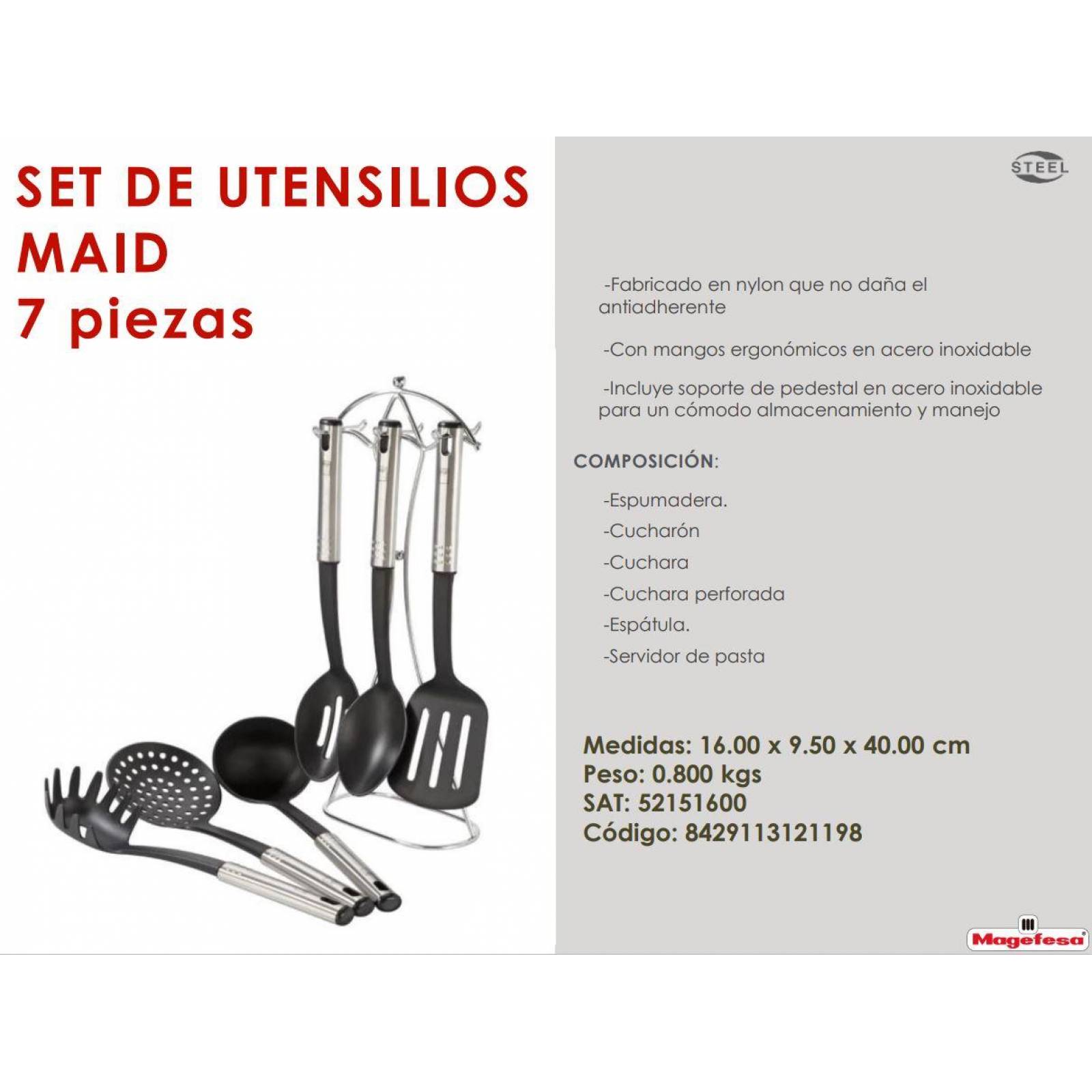 Set Utensilios Cocina Magefesa Maid 7 Pz Cucharon Espatula 
