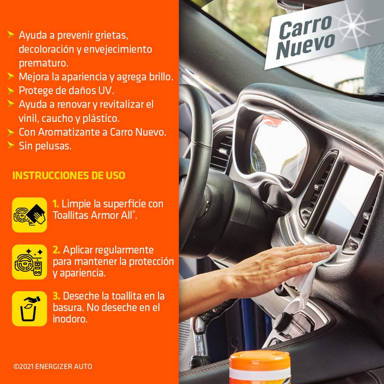 Toallitas Limpiar Armor All Protector Auto Aroma Carro Nuevo 
