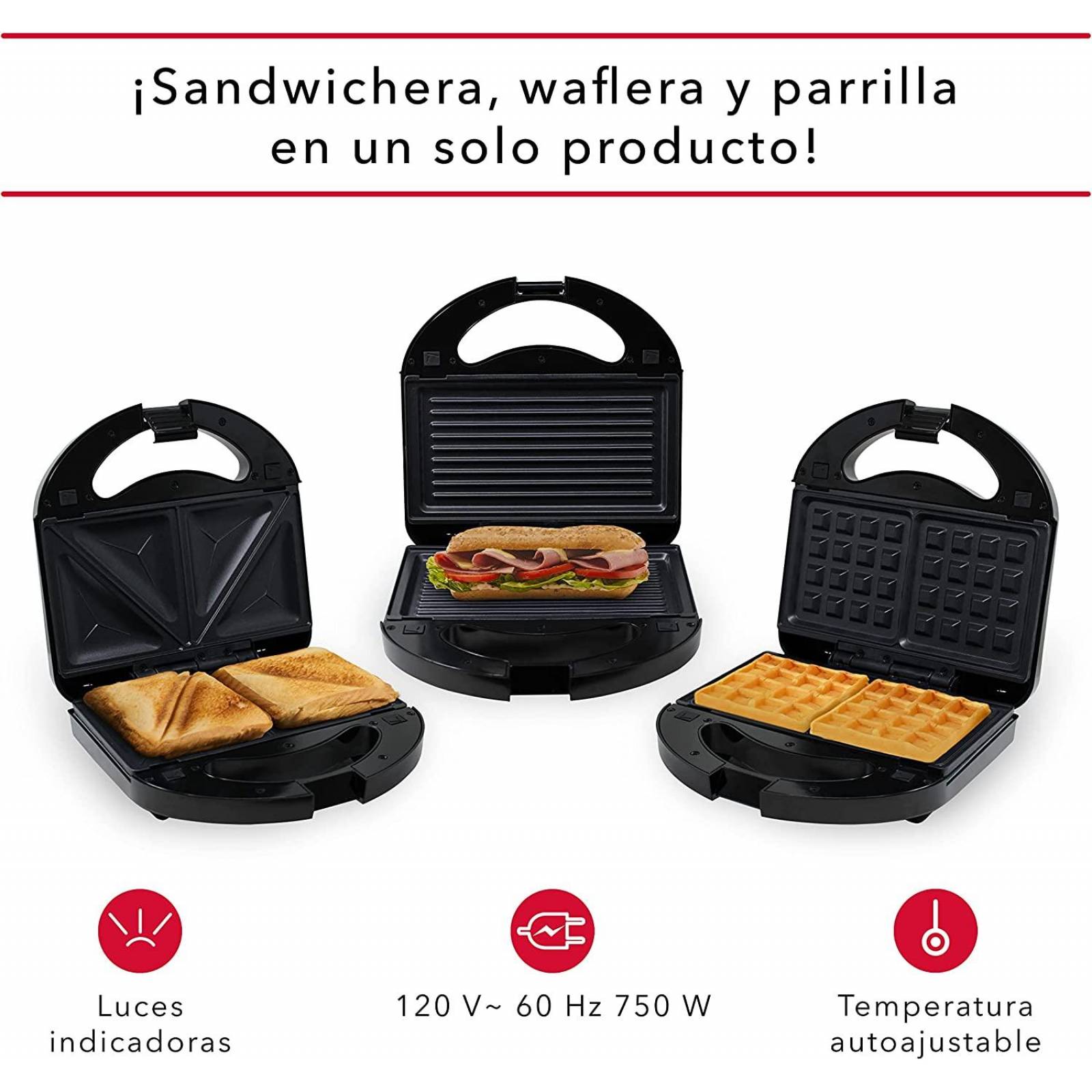 SANDWICHERA WAFLERA PARRILLA RCA RC-203 3 EN 1 