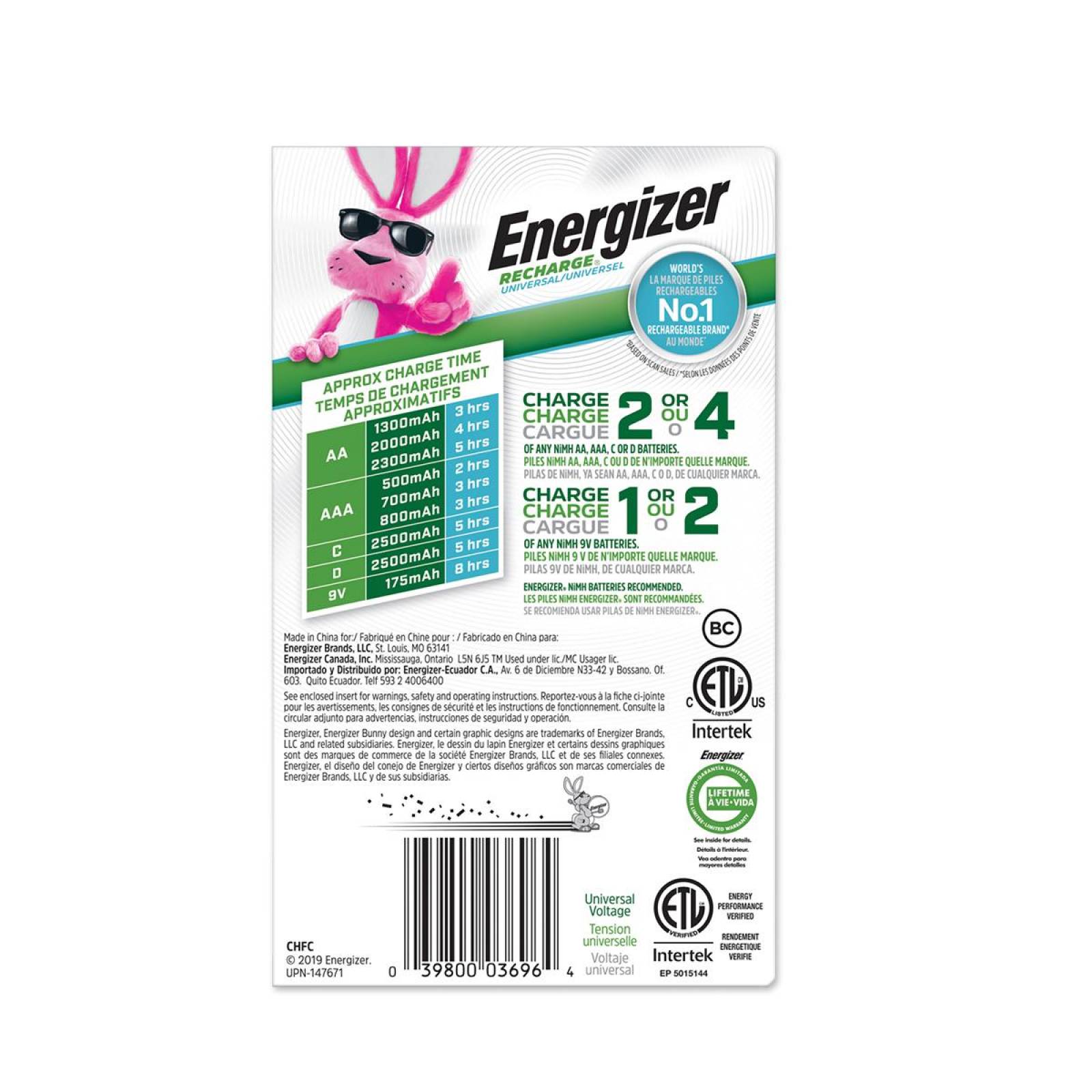 Cargador Energizer Universal De Pilas Aa Aaa C D 9v 