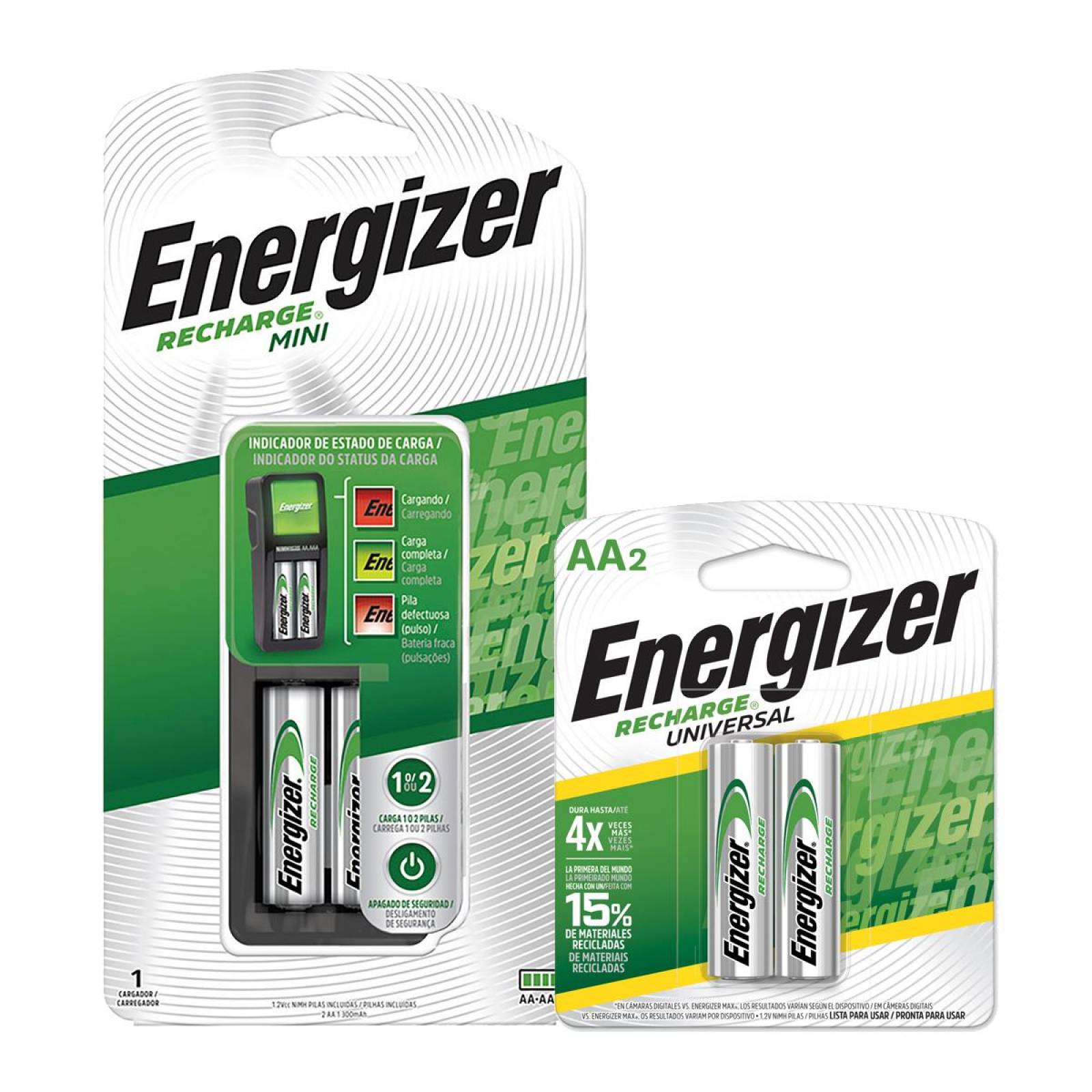 Cargador De Pilas Energizer Mini + 4 Pilas Recargables Aa