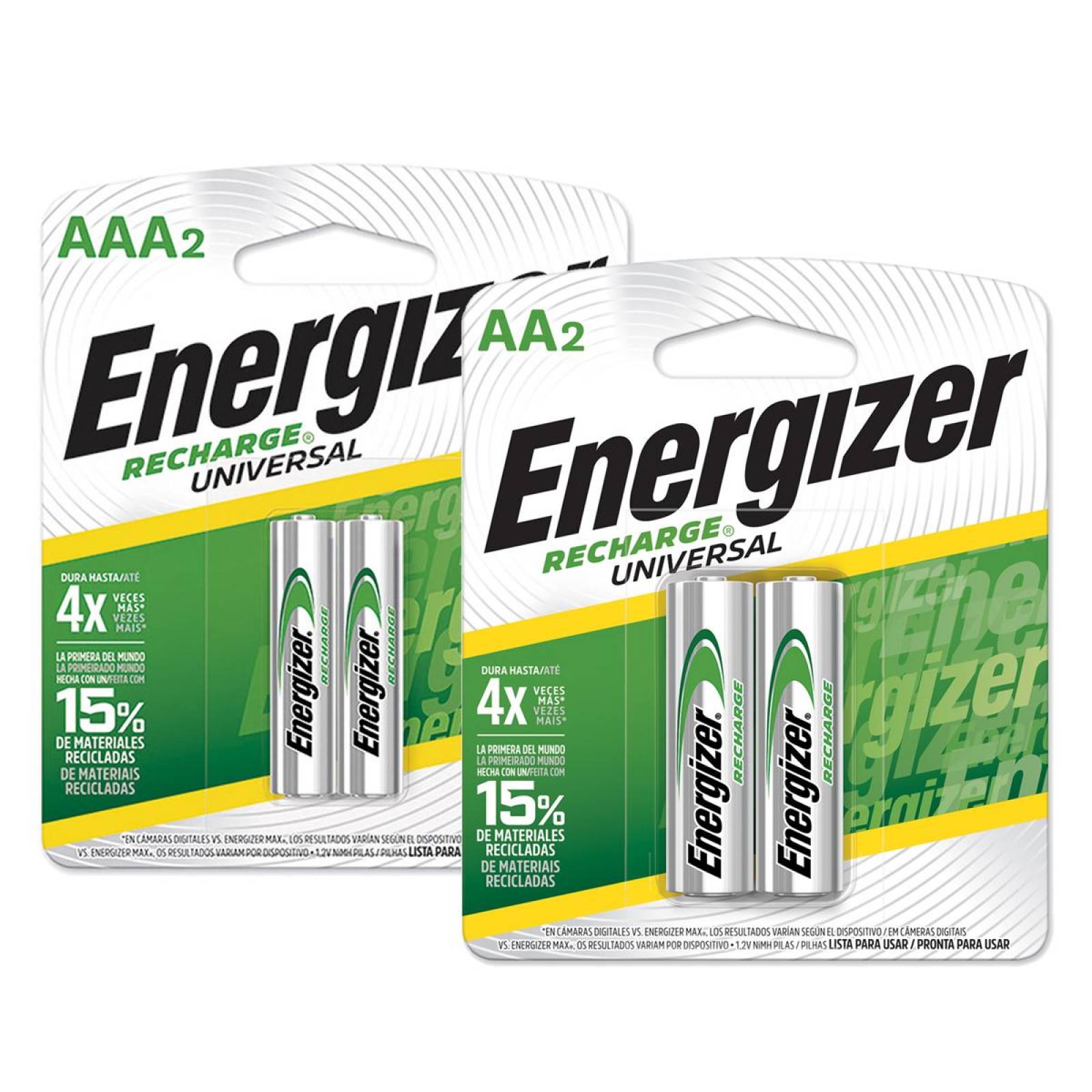 Pilas Recargables Energizer Aa 2 Unidades + Aaa 2 Unidades