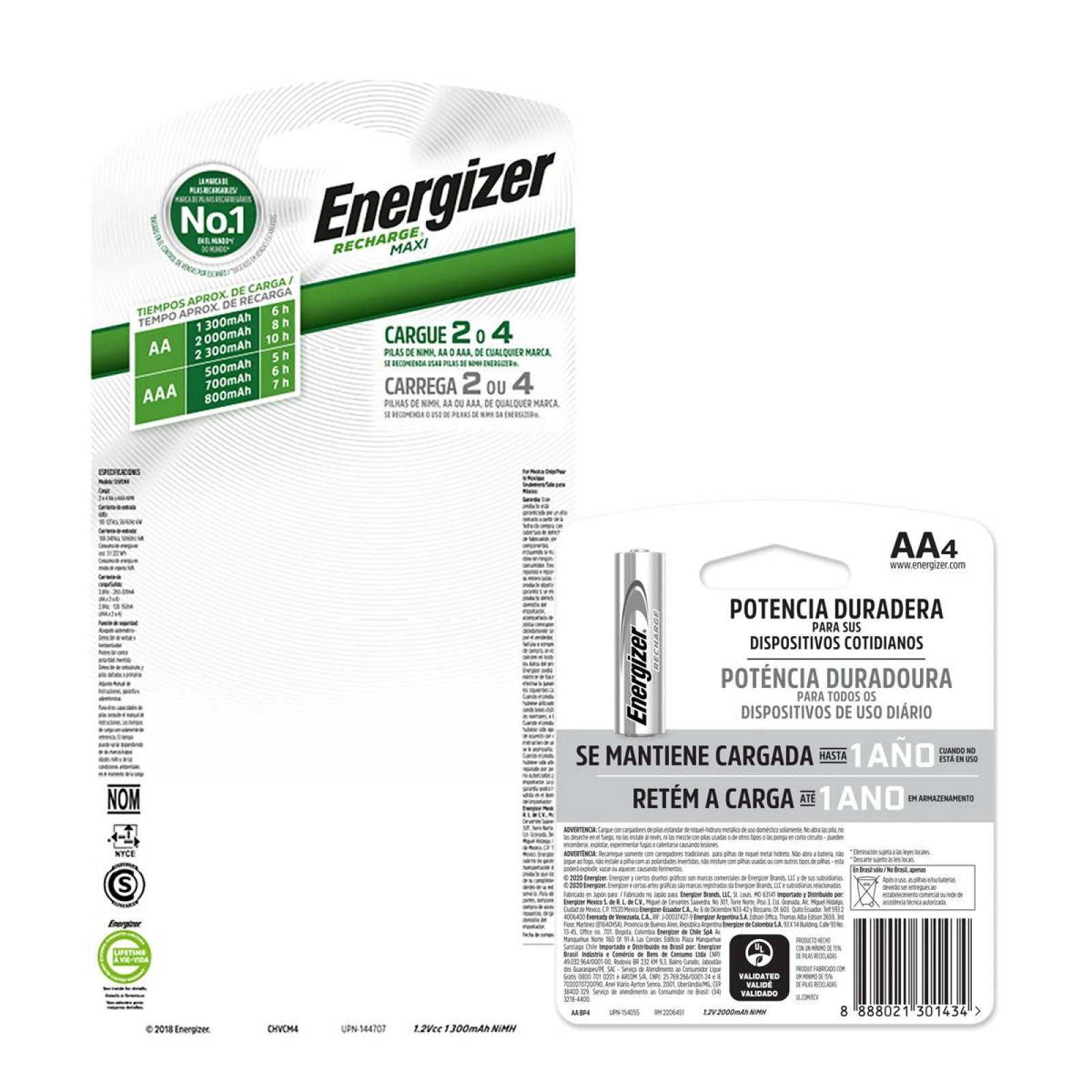 Cargador De Pilas Energizer Maxi + 4 Pilas Recargables Aa 