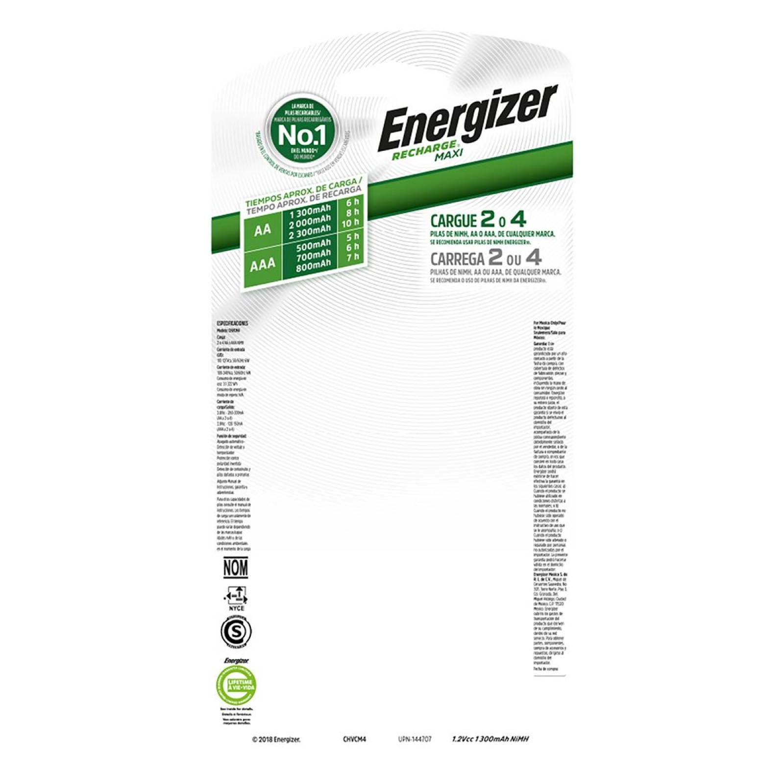 Cargador De Pilas Energizer Maxi + 2 Pilas Recargables Aa