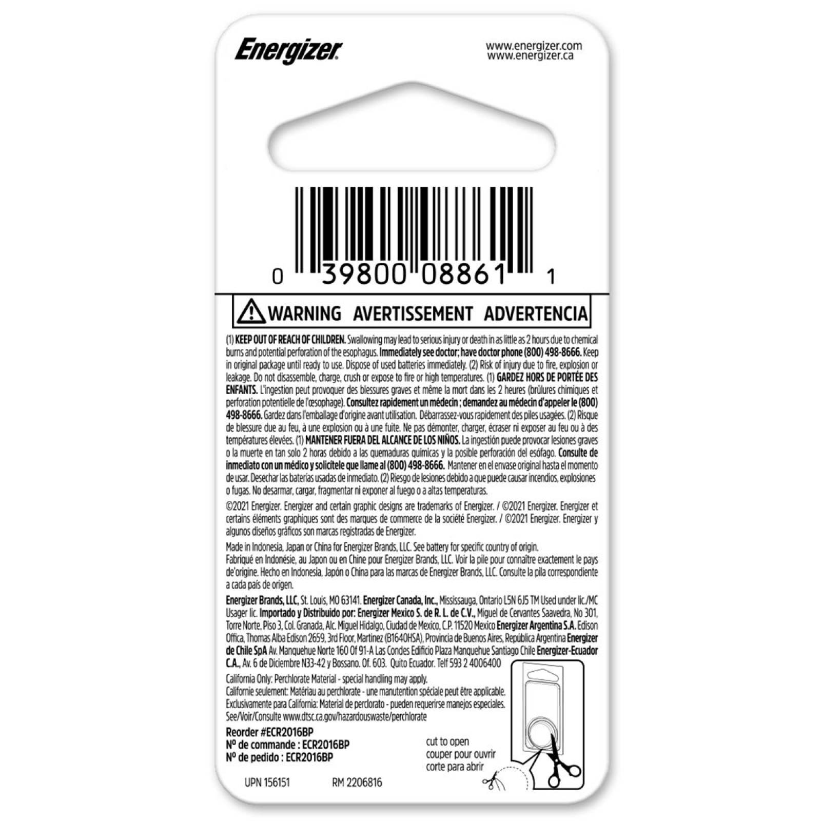 Pila Boton Energizer 2016 Litio Blister 6 Unidades 