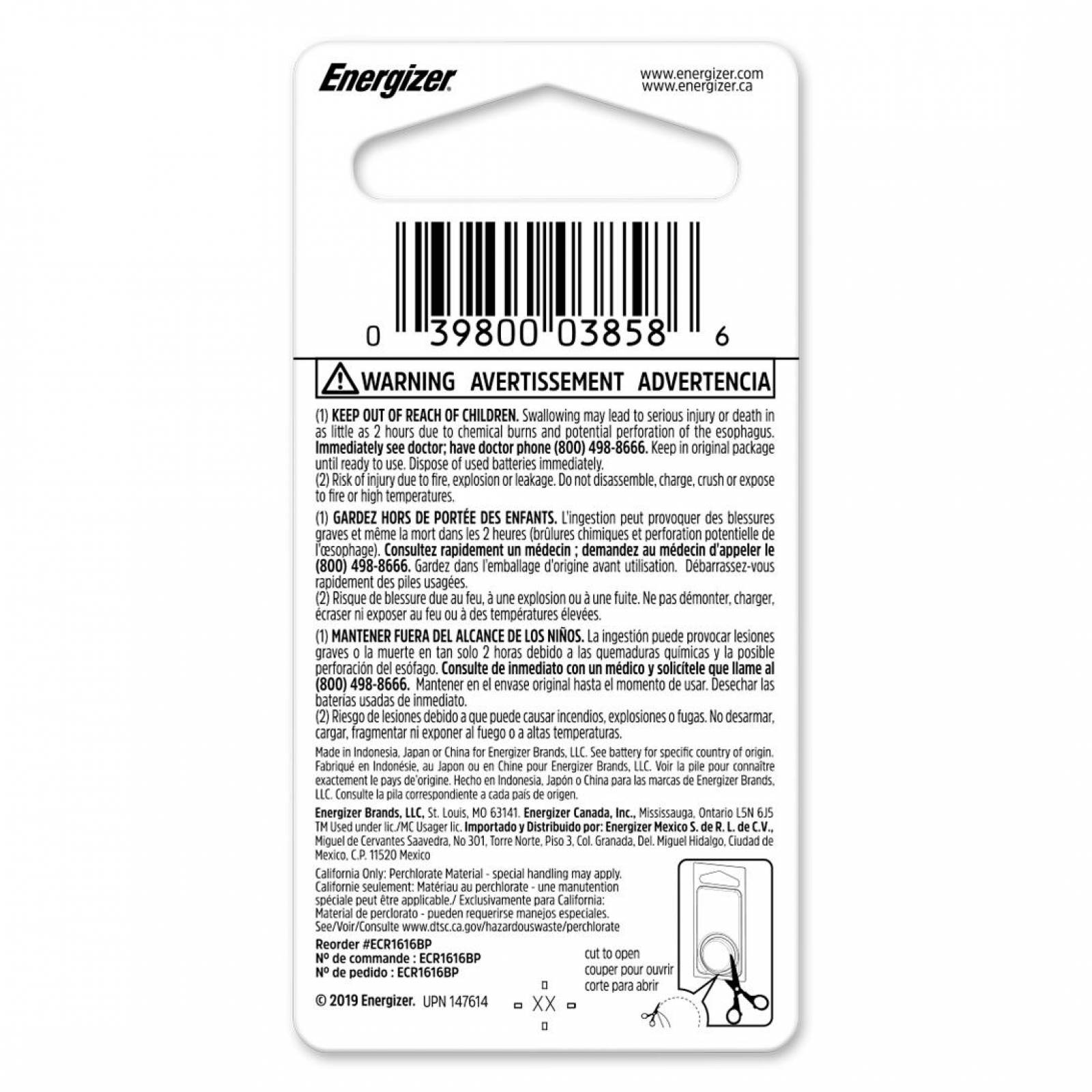 Energizer Pila Botón Cr1616 Litio Caja Con 6 Blísters 