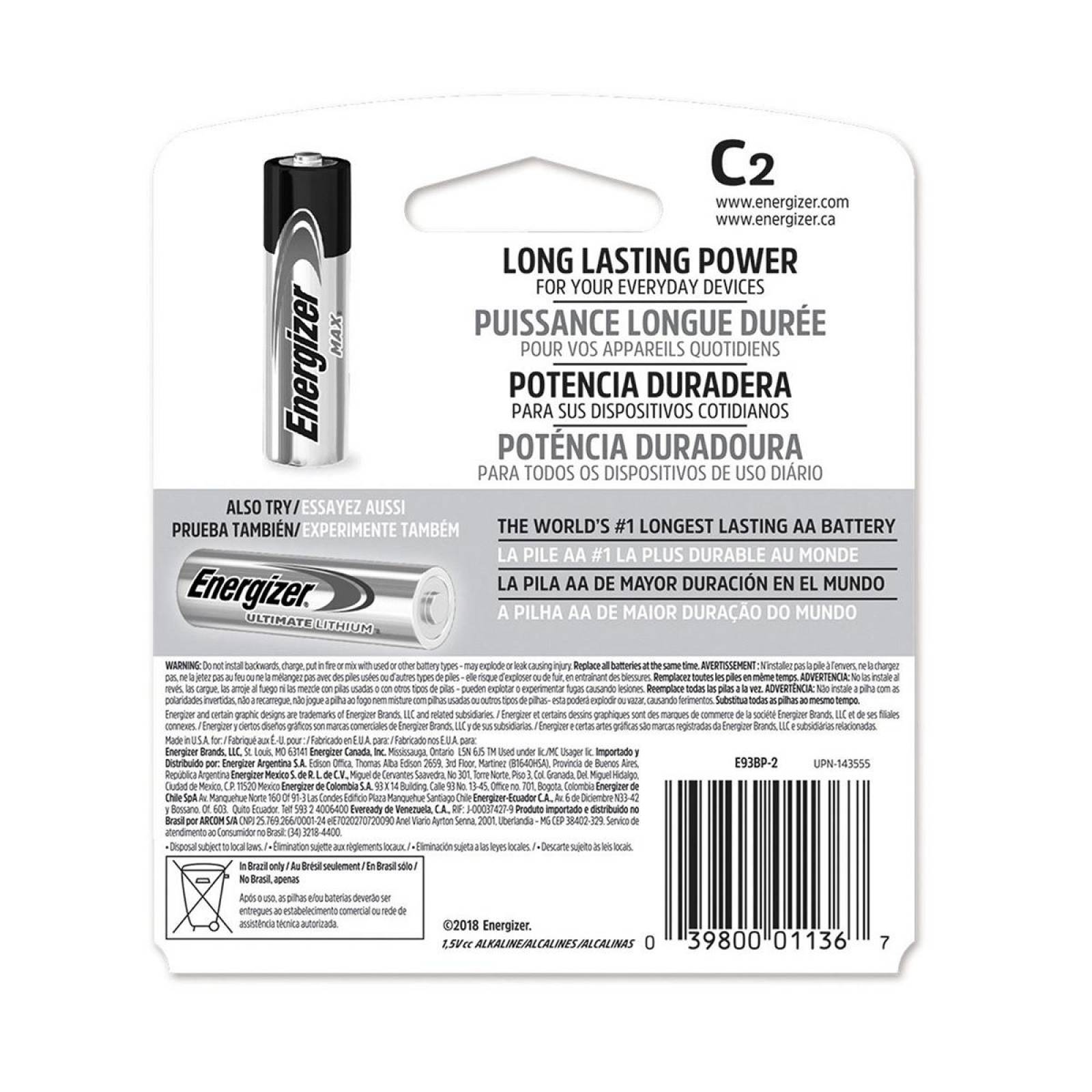Pila Energizer Max Alcalina C Con 2 E93 Gorda Chica 