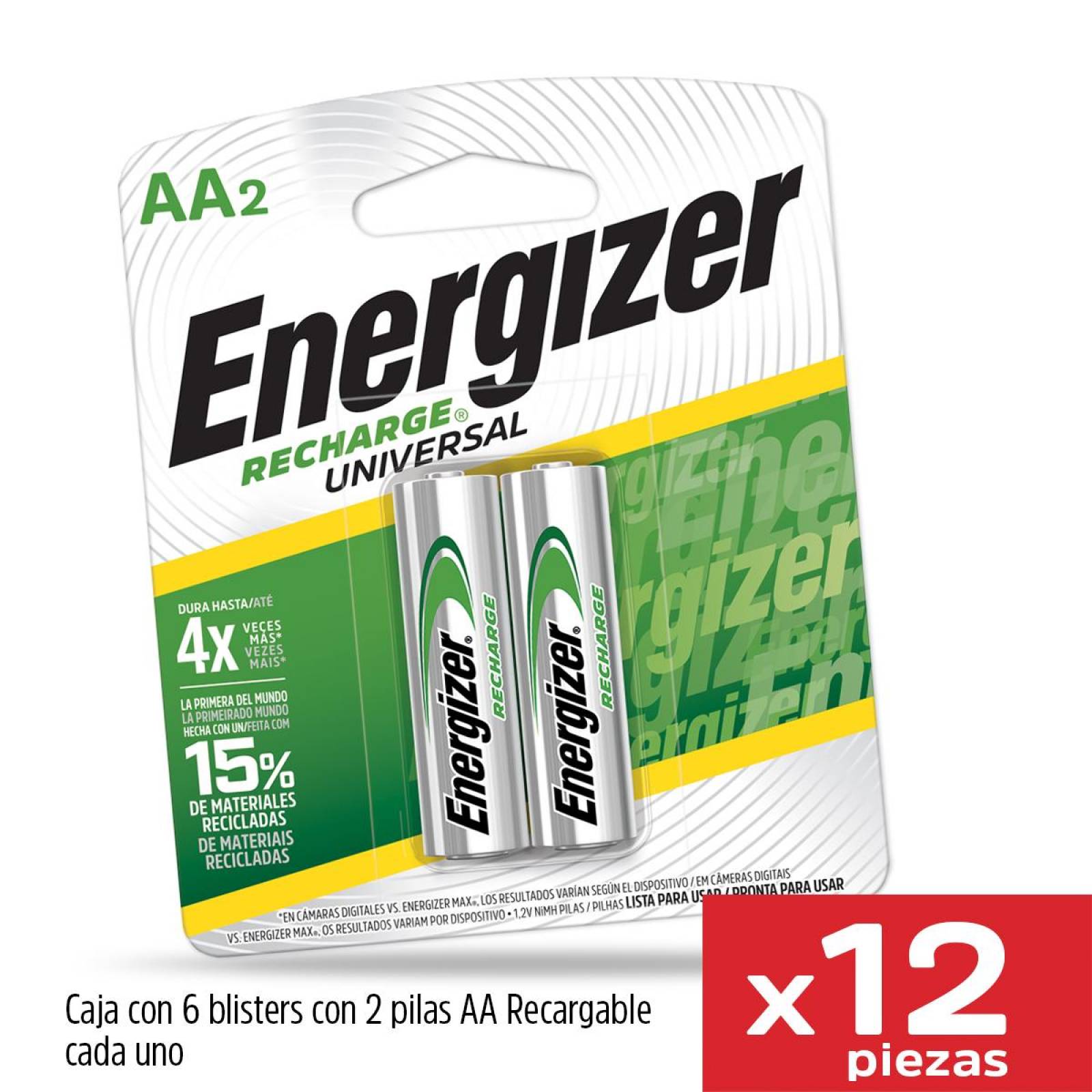 Pilas Recargables Energizer Aa 2000 Mah Blister 12 Unidades 
