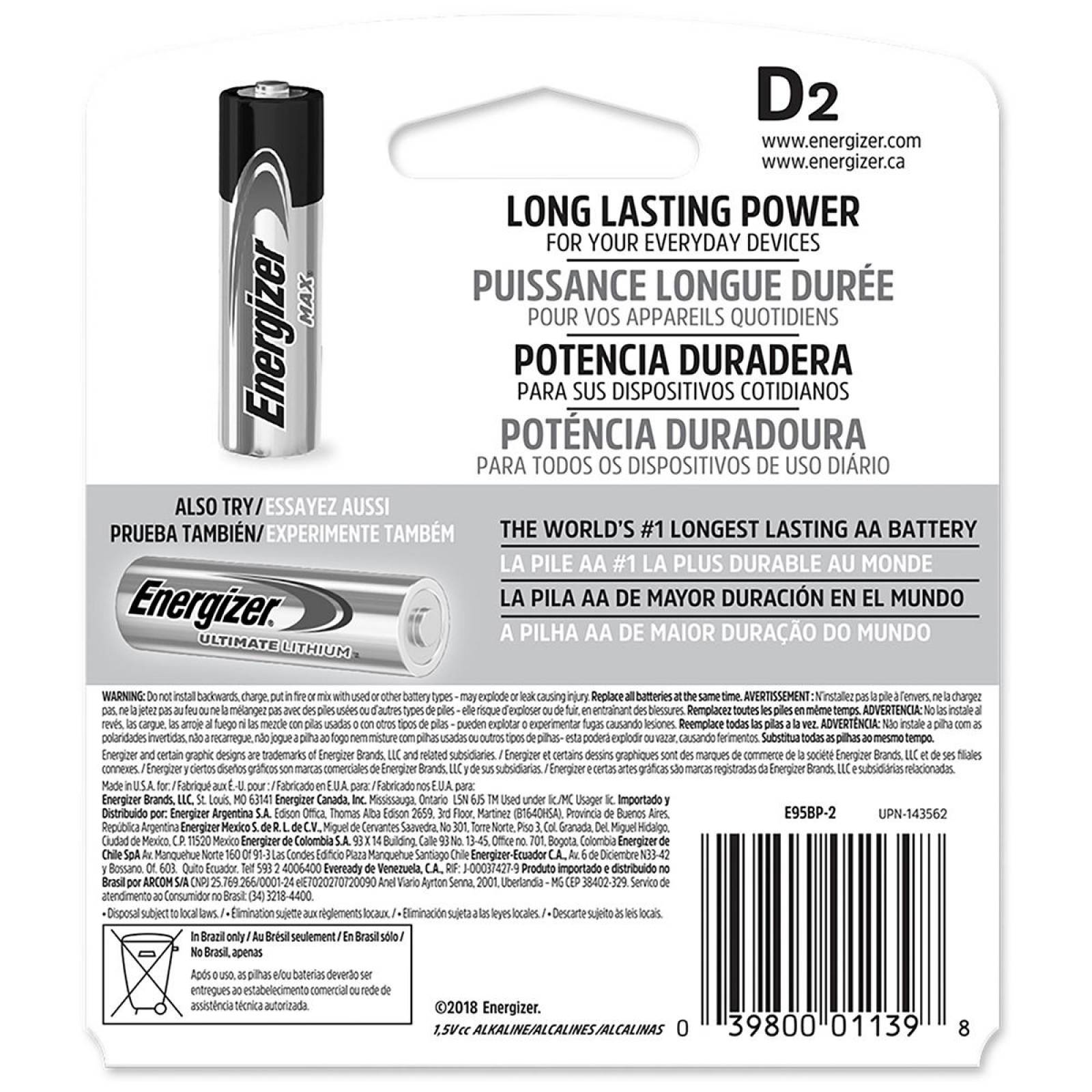 Pila Energizer Max Alcalina D Con 2 Piezas Grande 