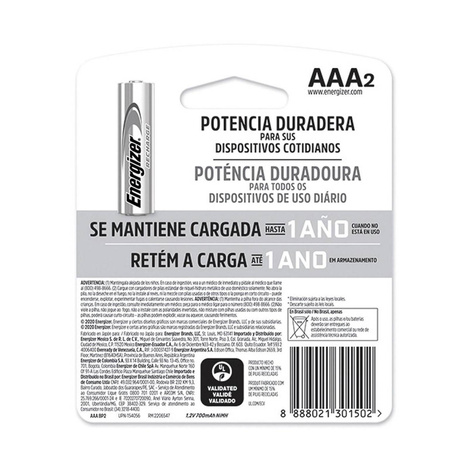 Pila Energizer Recargable Aaa Con 2 700mah 