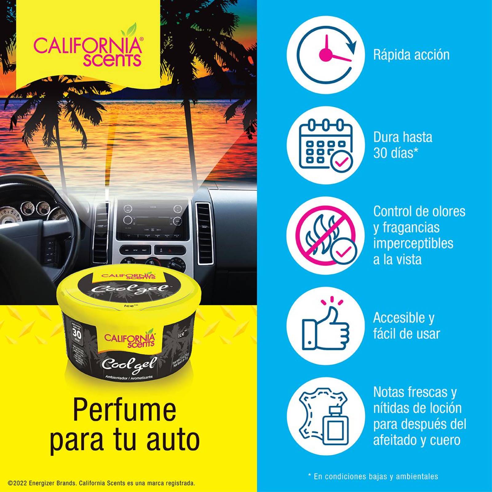 12 Aromatizante Gel Coche California Scents Ice 2.5oz 
