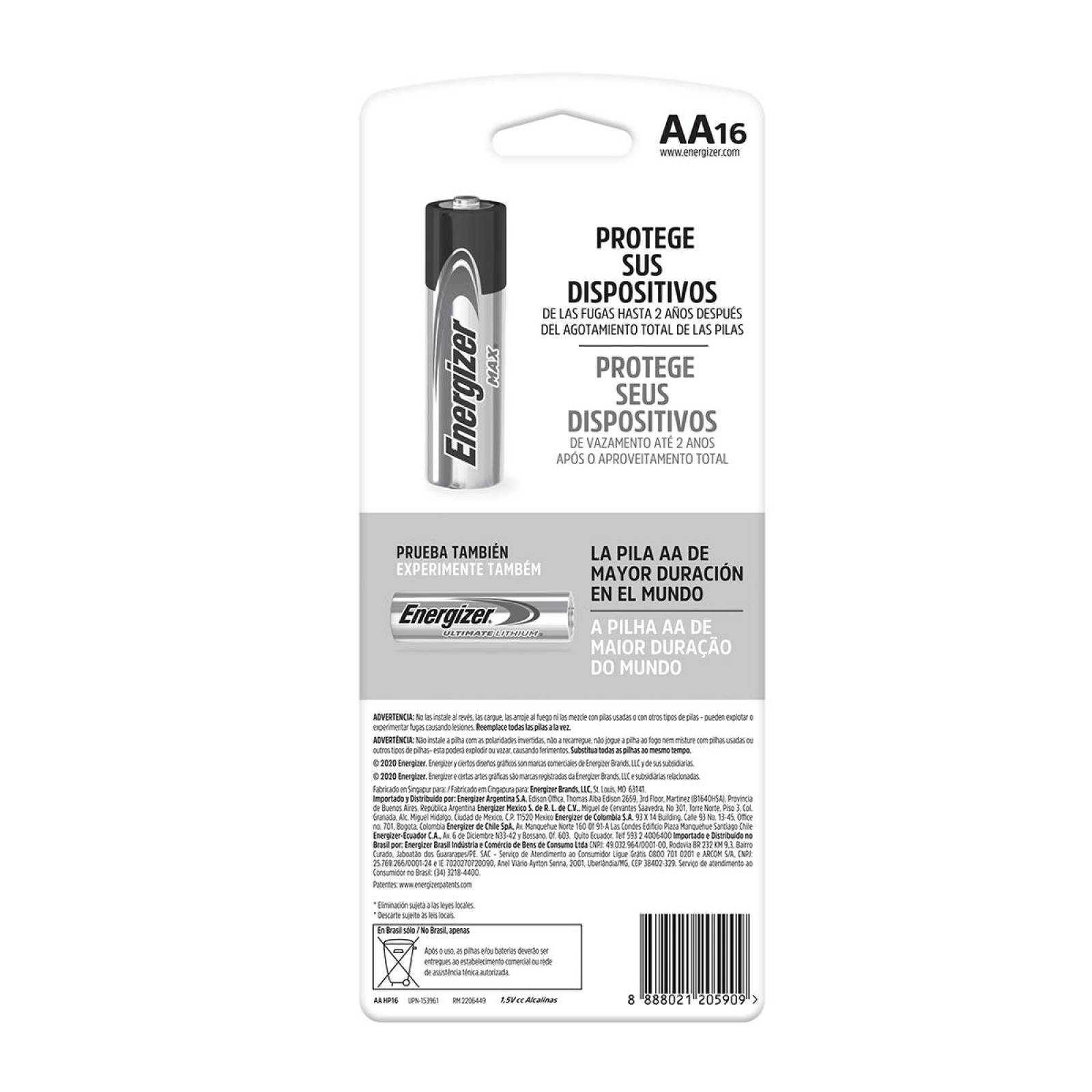 Pila Energizer Max Alcalina Aa Con 16 Unidades 1.5v 