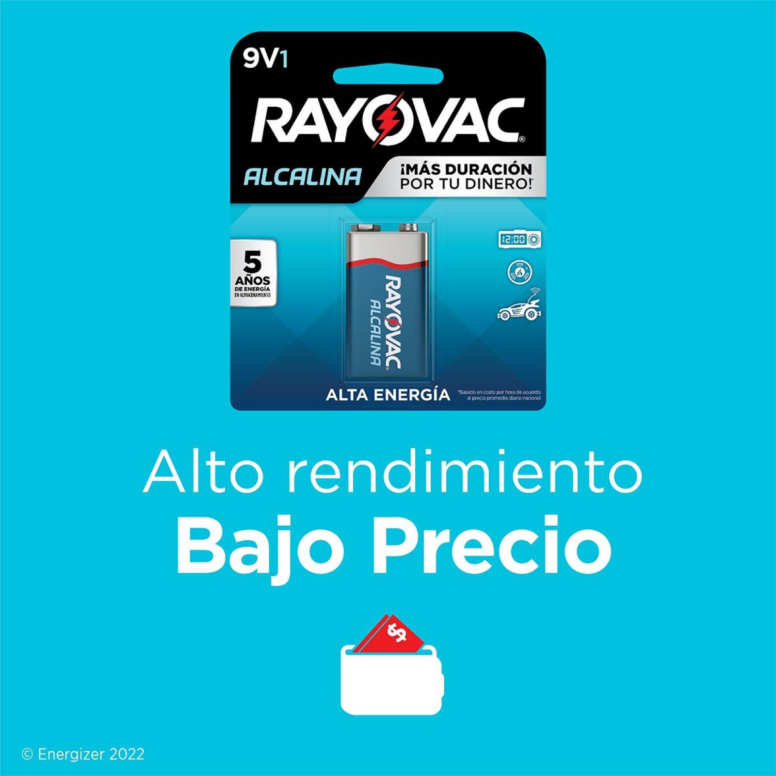 Pila Rayovac Alcalina 9v Rectangular Blister Con 1 