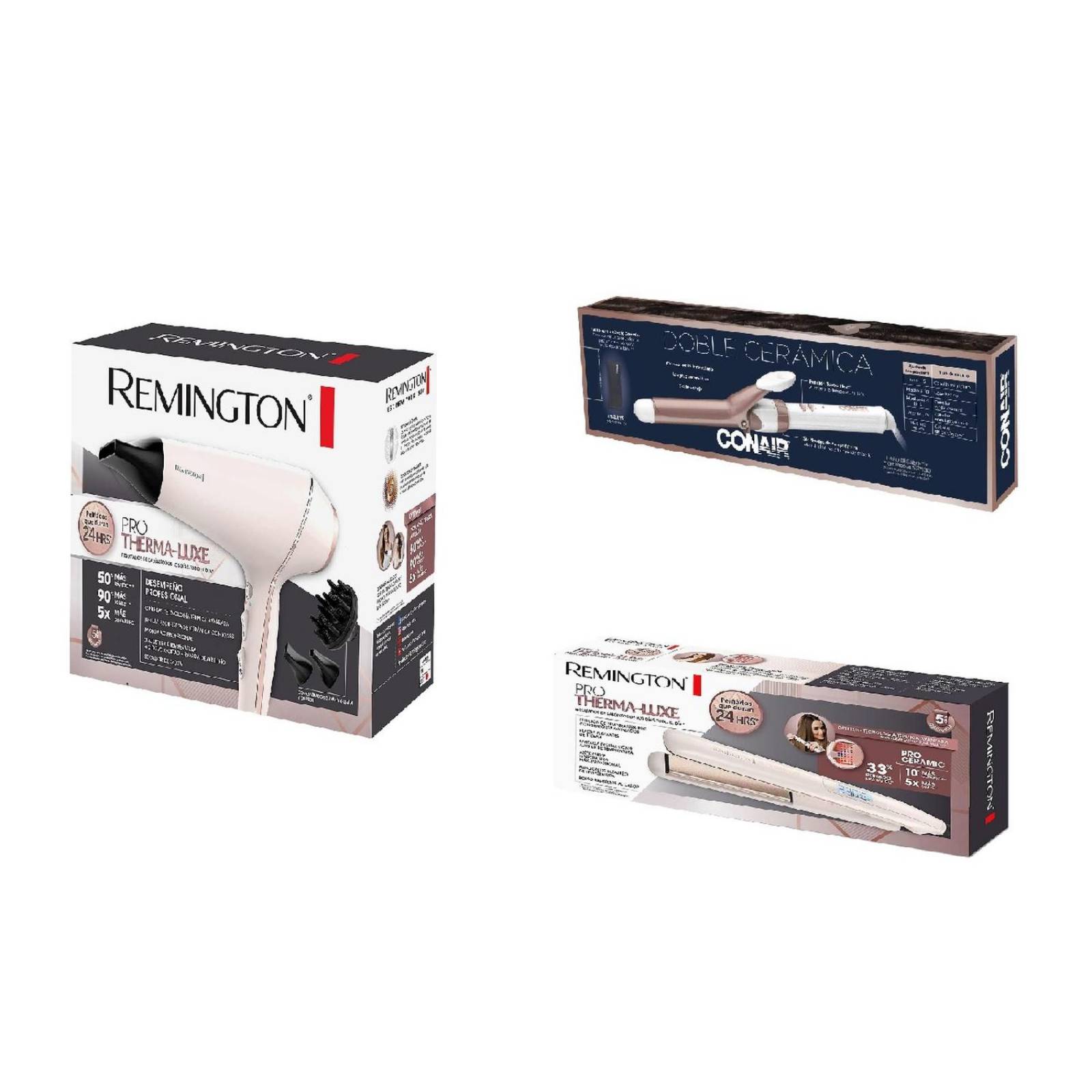 COMBO PLANCHA ALACIADORA + SECADORA + TENAZA RIZADORA 