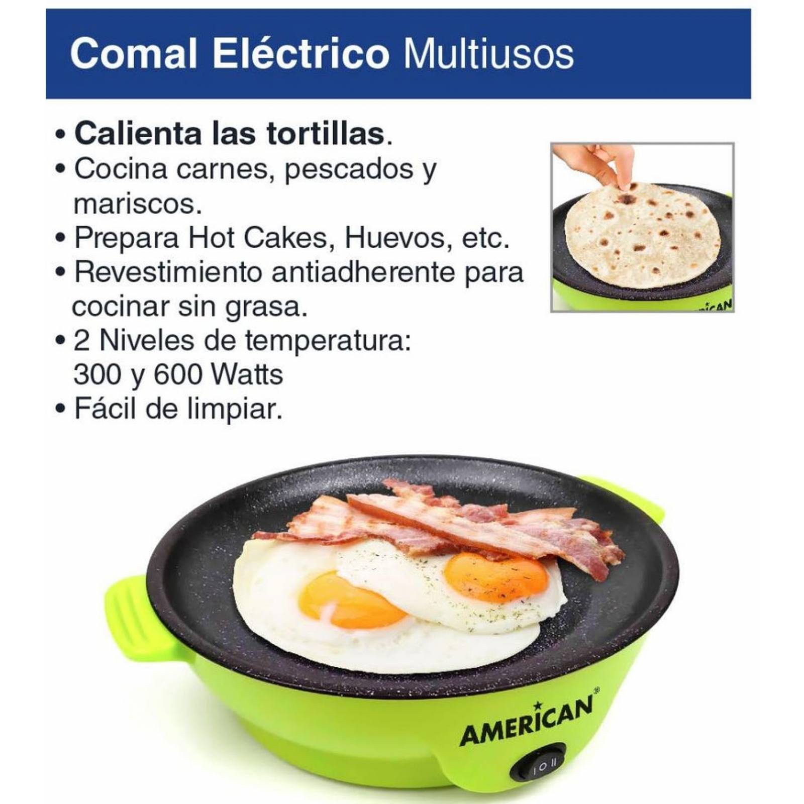 Parrilla Comal Sartén Eléctrico Antiadherente 2 Temp American 6022 