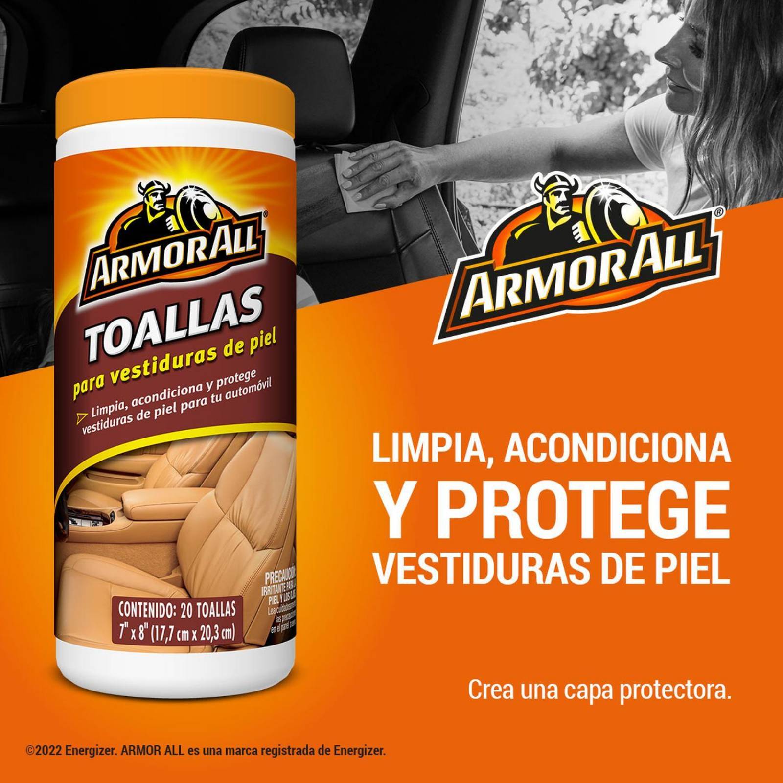 6 Toallitas Protectoras Limpia Acondiciona Armor All Piel 