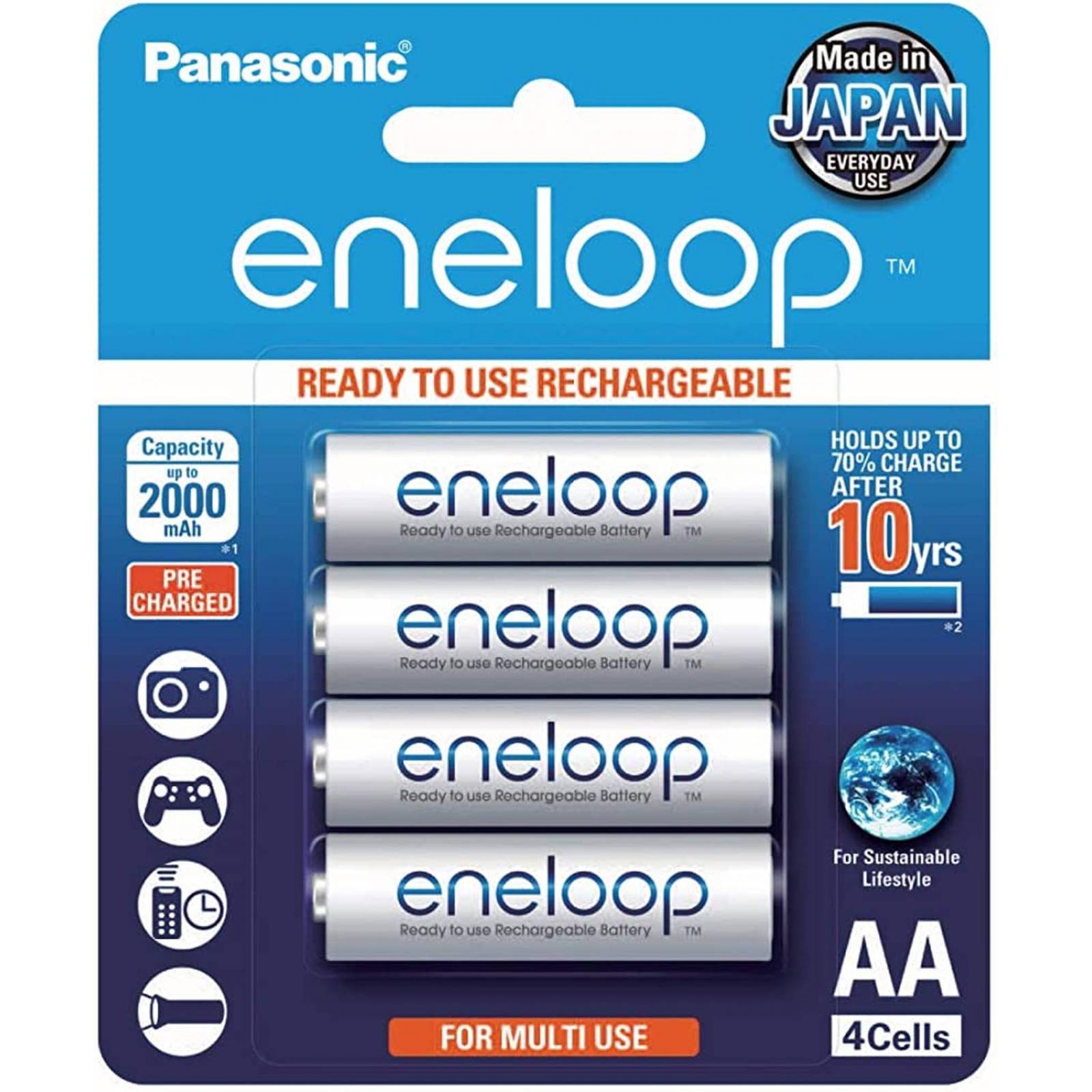 Pila Panasonic Recargable Eneloop Aa 4 Unidades 2000 Mah