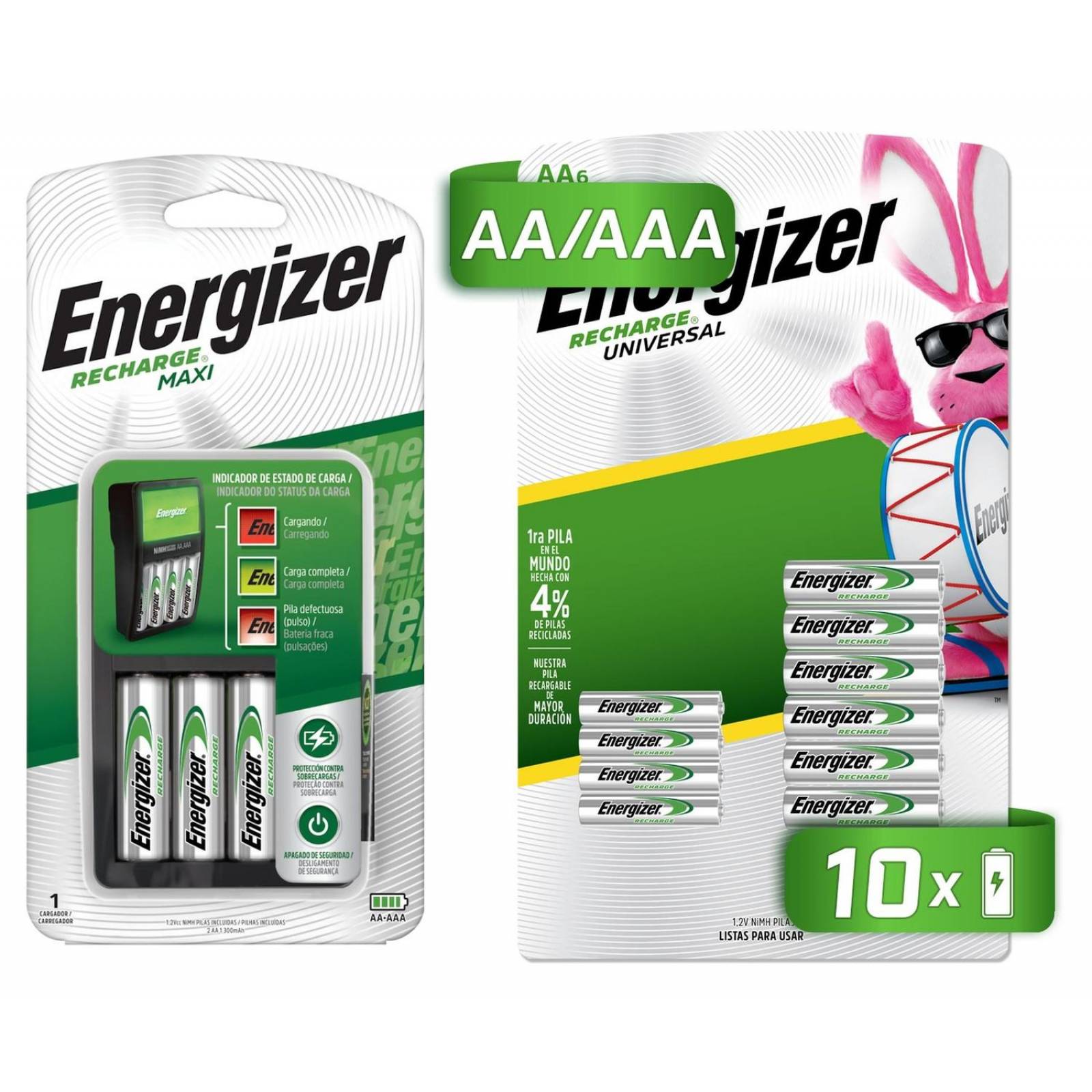 Cargador Energizer + Pila Recargable Paquete 6aa + 4aaa 