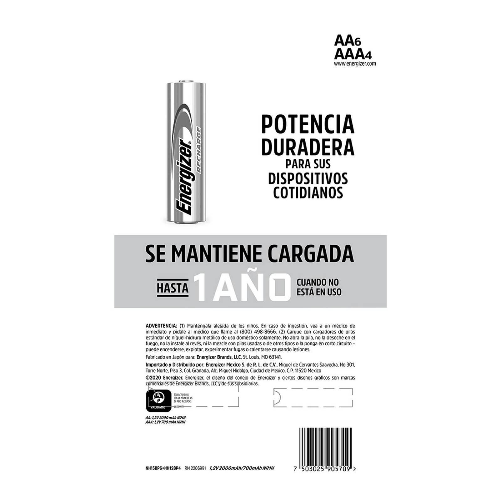 Pila Energizer Recargable Con 6 Pilas Aa Y 4 Pilas Aaa 1.2v 